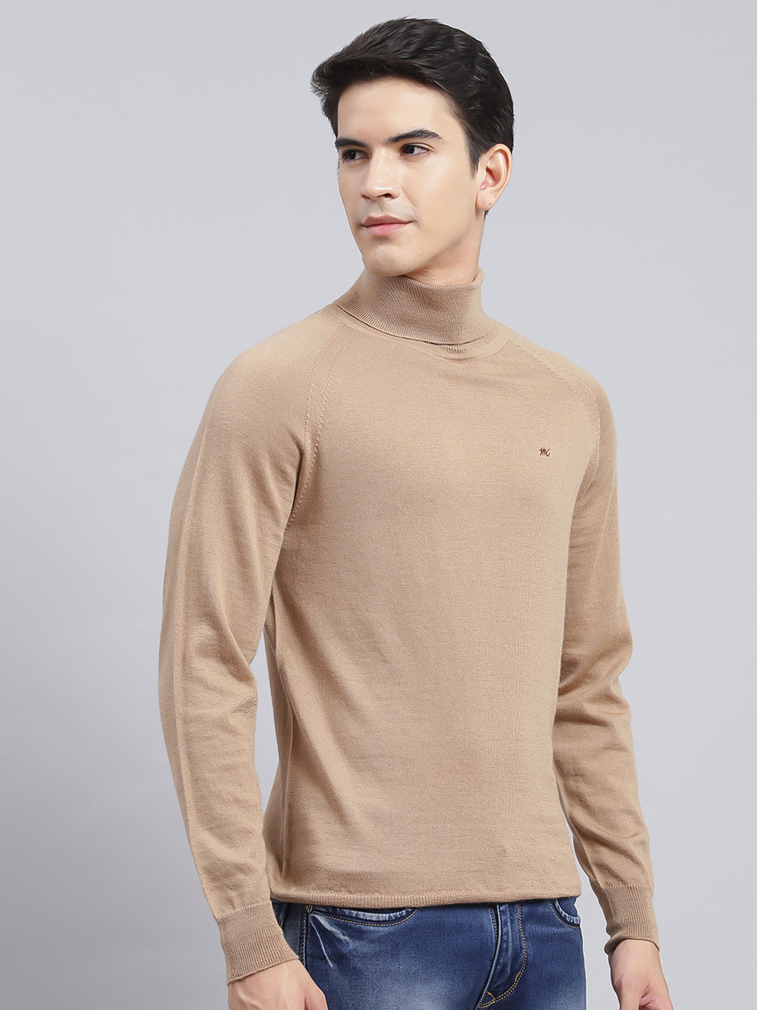 Men Brown Solid Pure wool Pullover
