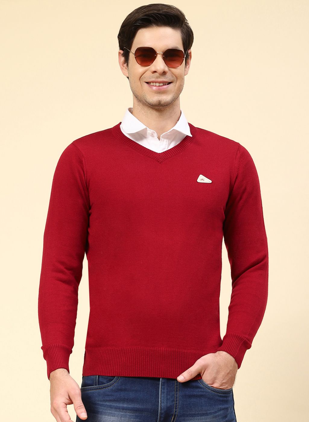 Men Red Solid Wool blend Pullover