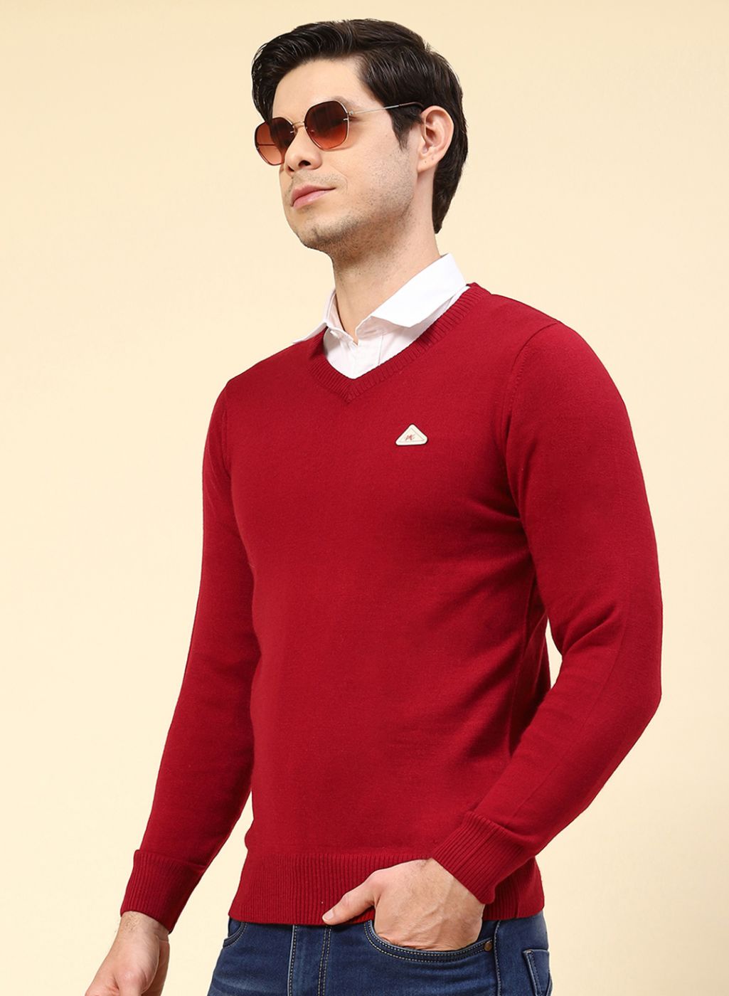 Men Red Solid Wool blend Pullover