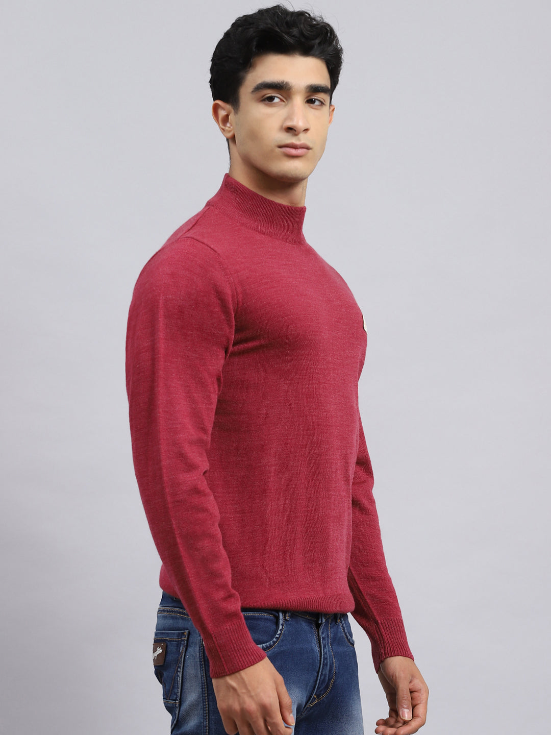 Men Pink Solid Pullover