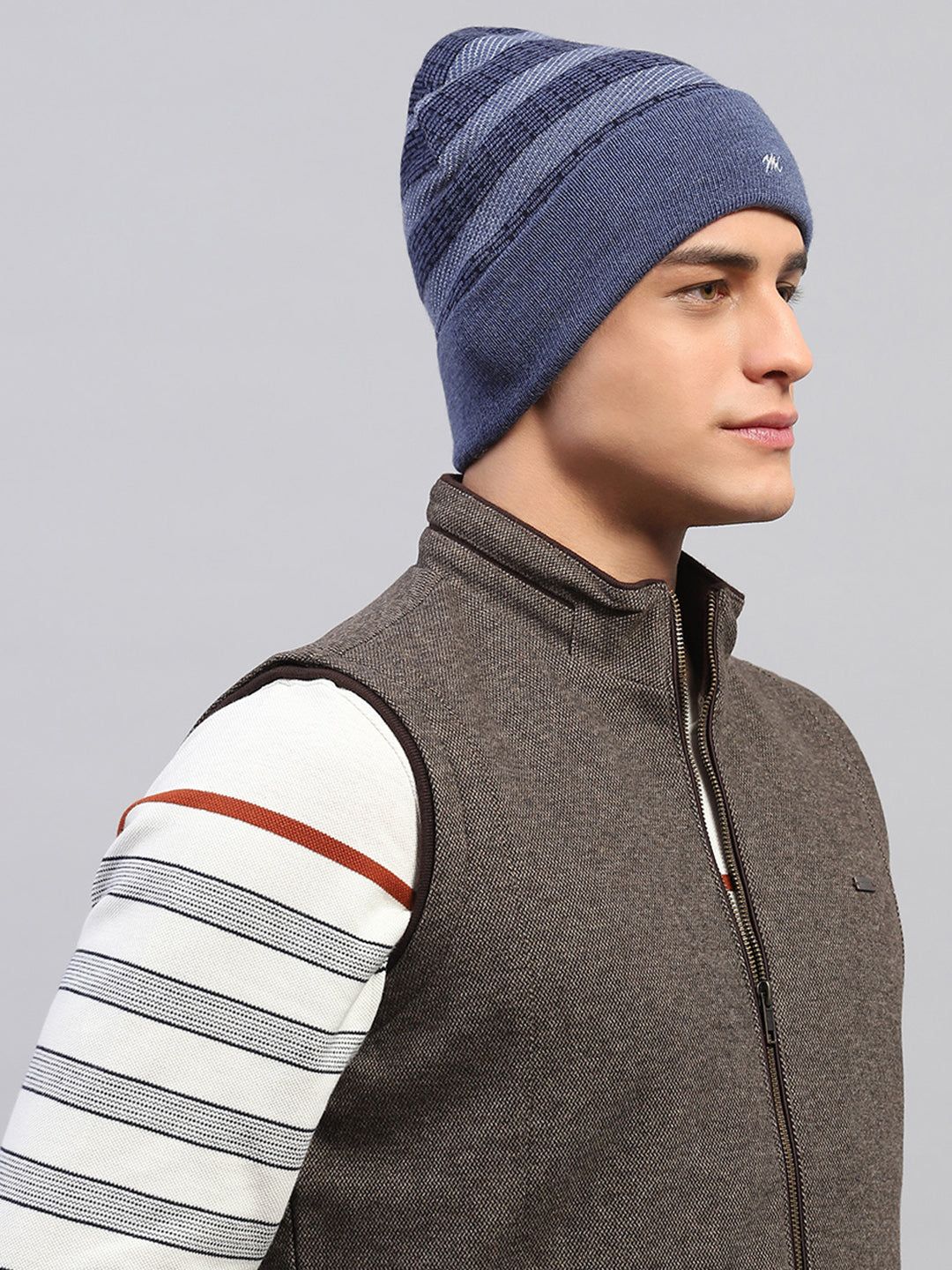 Men Blue Self Design Cap