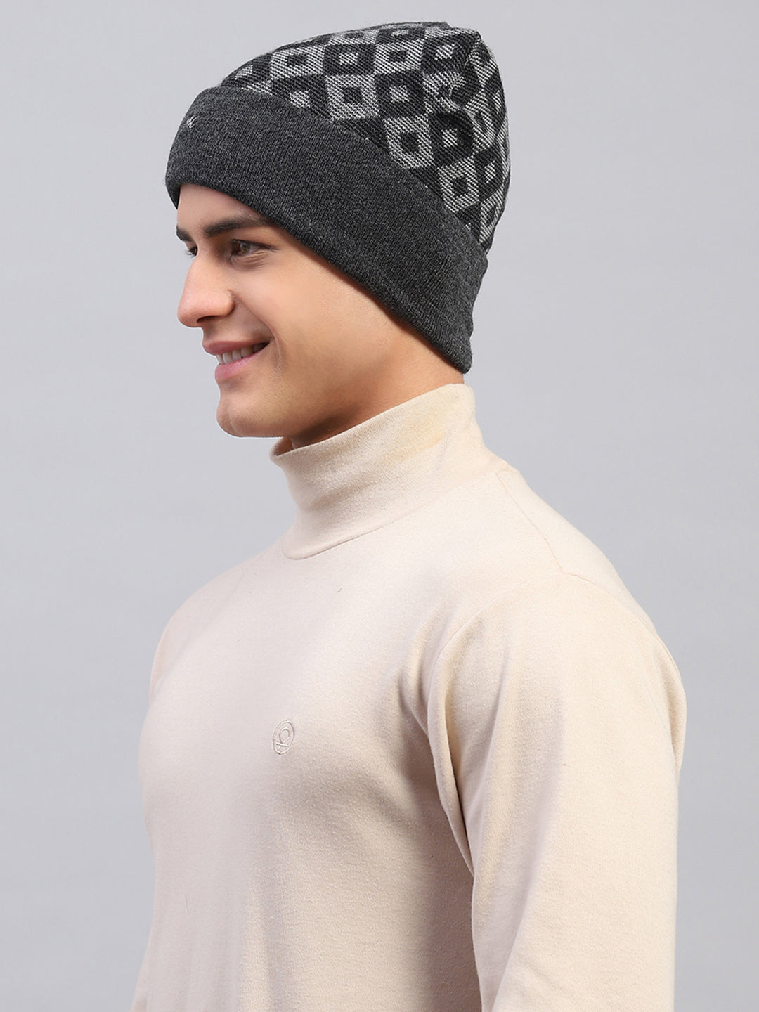 Men Grey Self Design Cap