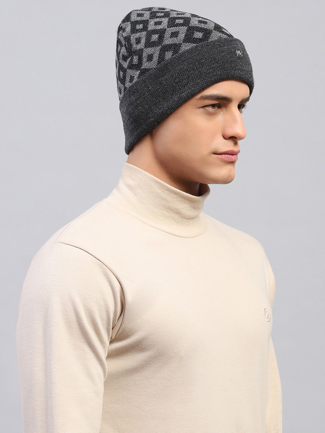 Men Grey Self Design Cap