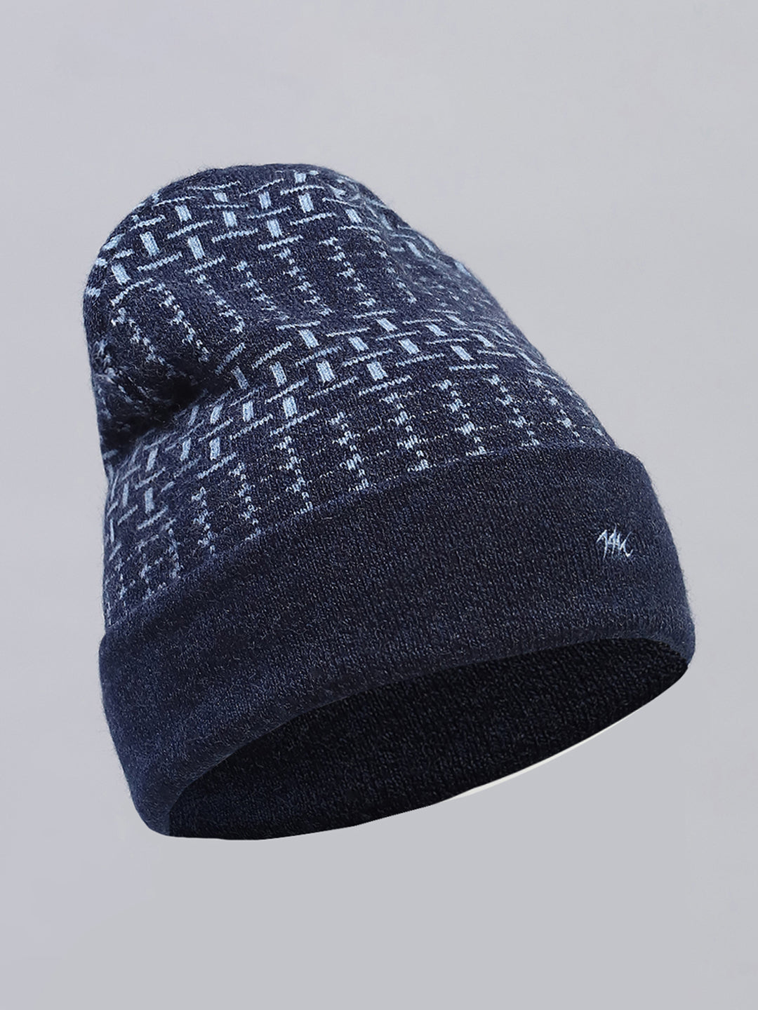 Men Navy Blue Self Design Cap