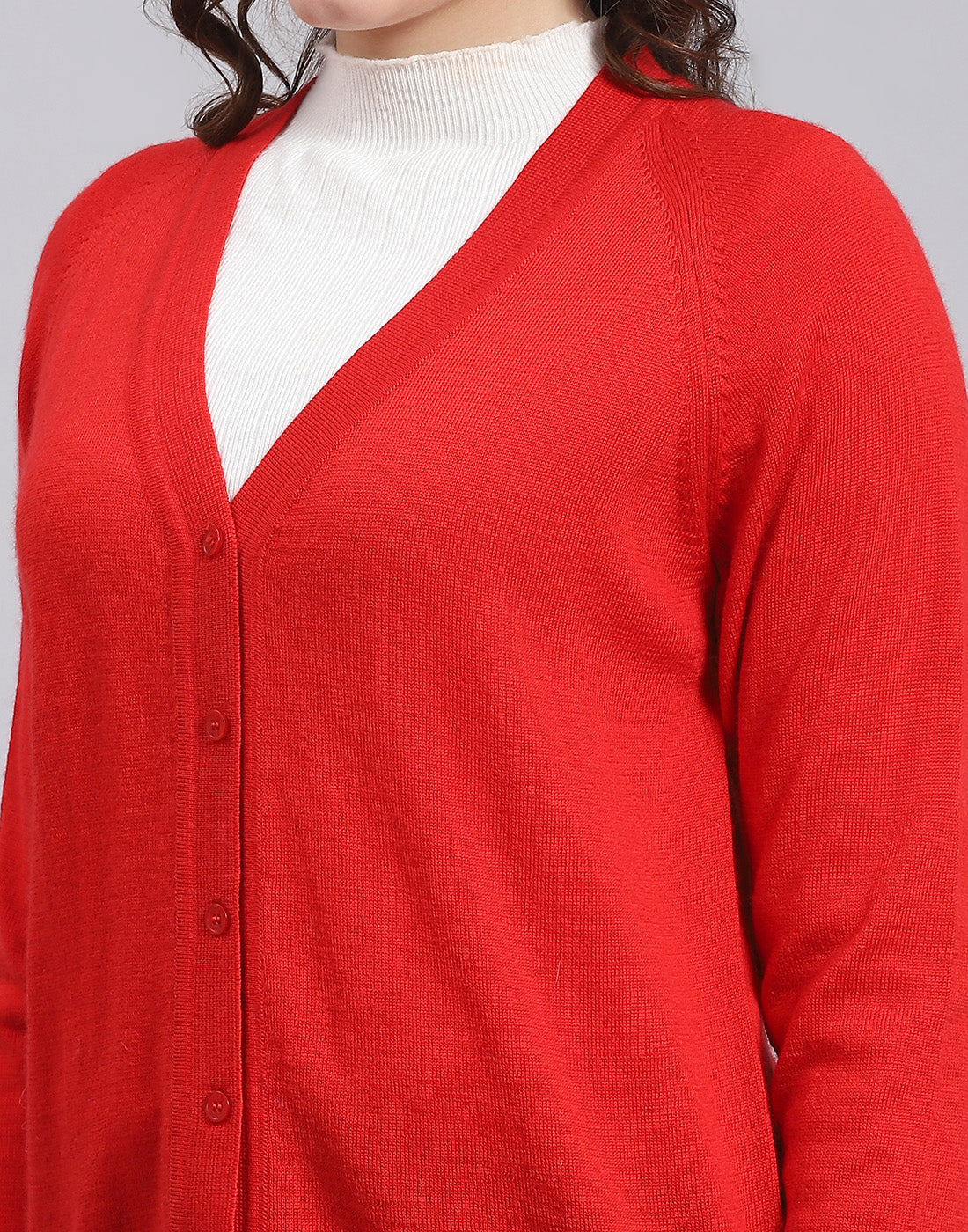 Women Red Solid V Neck Full Sleeve Sweater