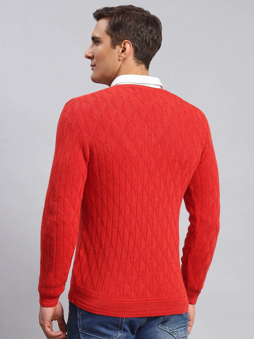 Men Red Self Design Wool blend Pullover