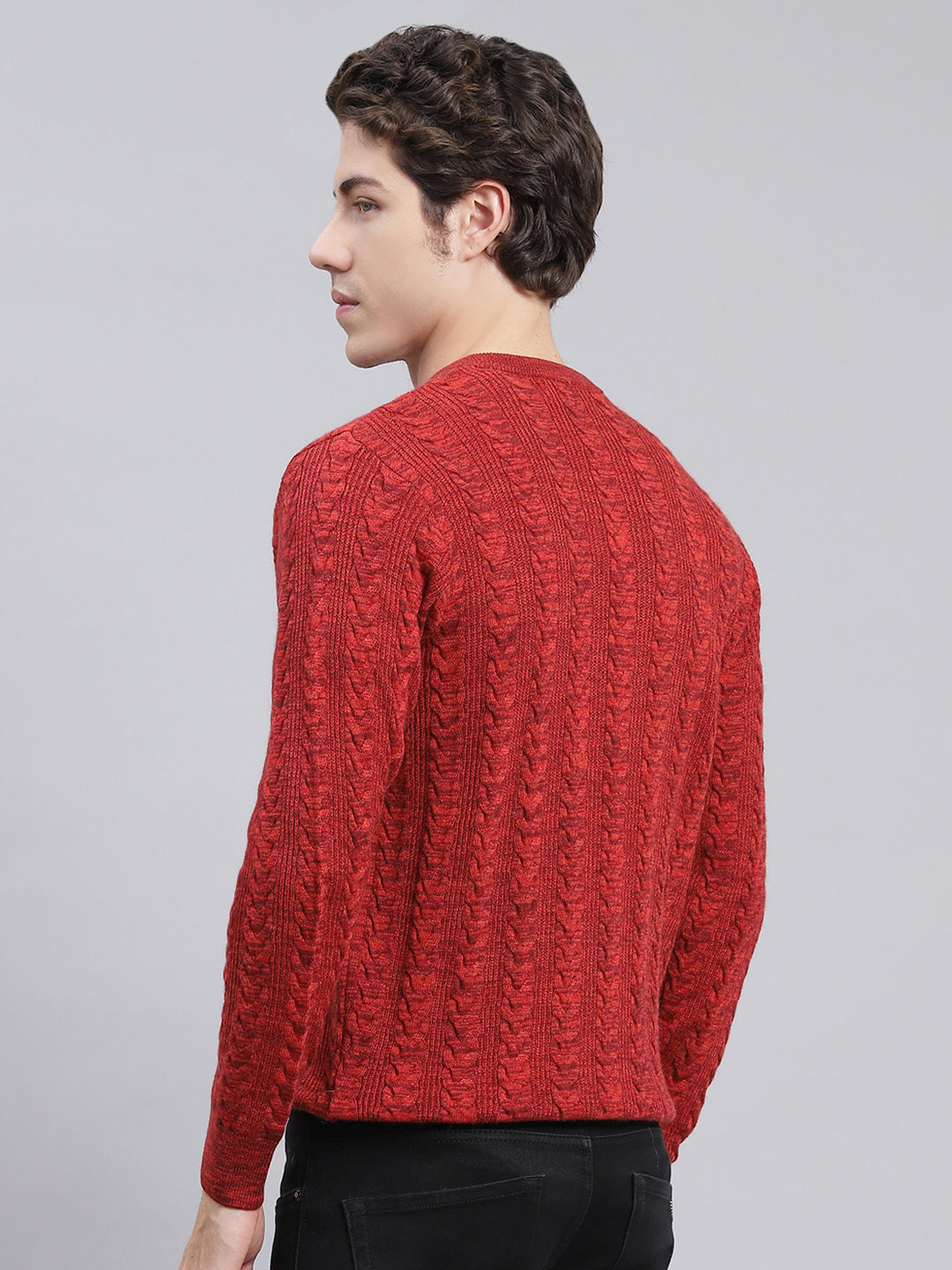 Men Maroon Self Design Wool blend Pullover