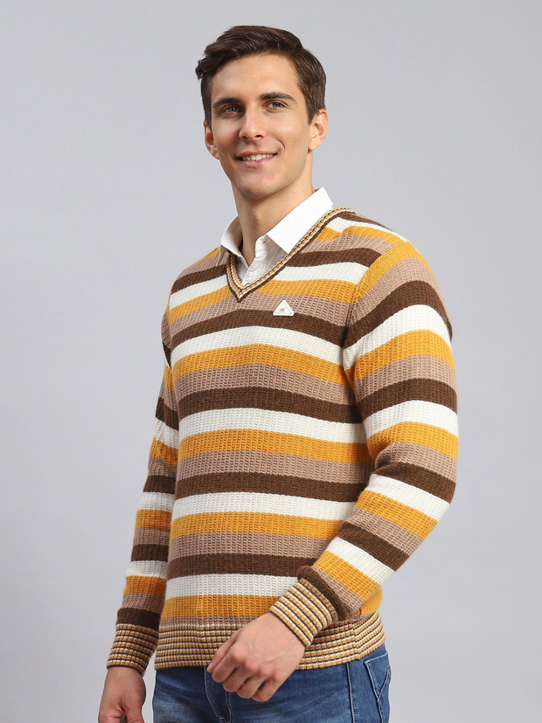Men Multicolor Self Design Lamb wool Pullover