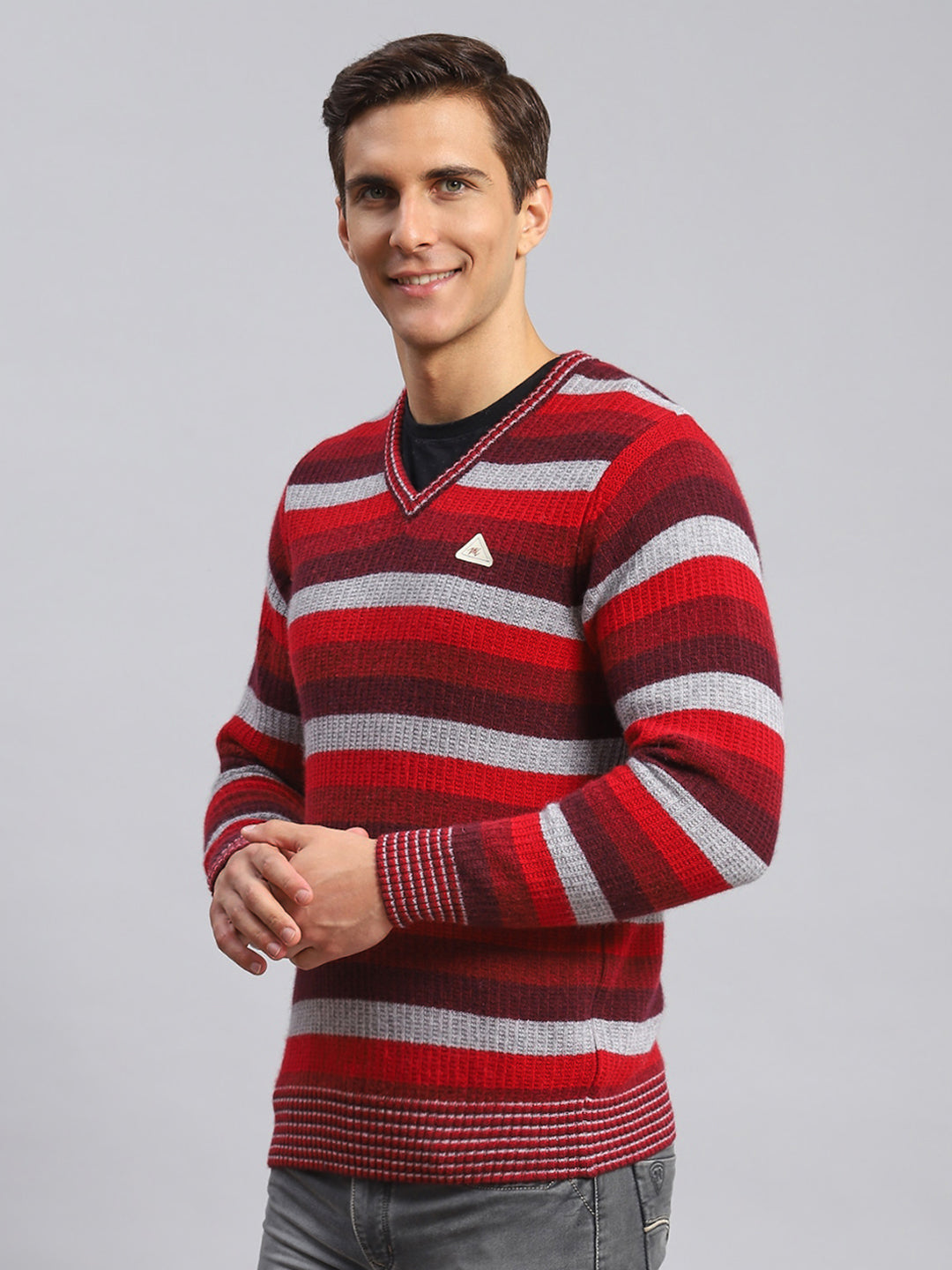 Men Multicolor Self Design Lamb wool Pullover