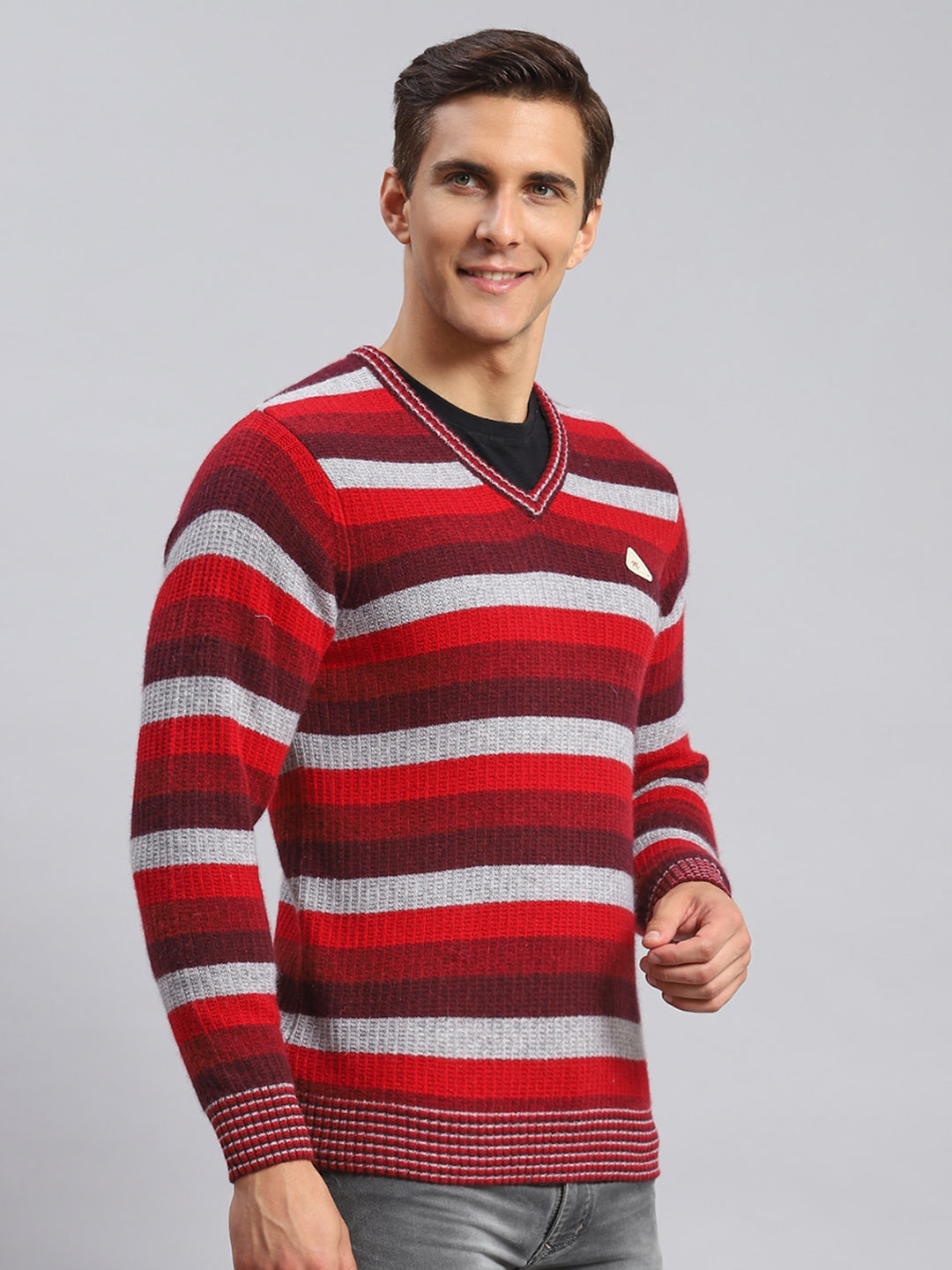 Men Multicolor Self Design Lamb wool Pullover