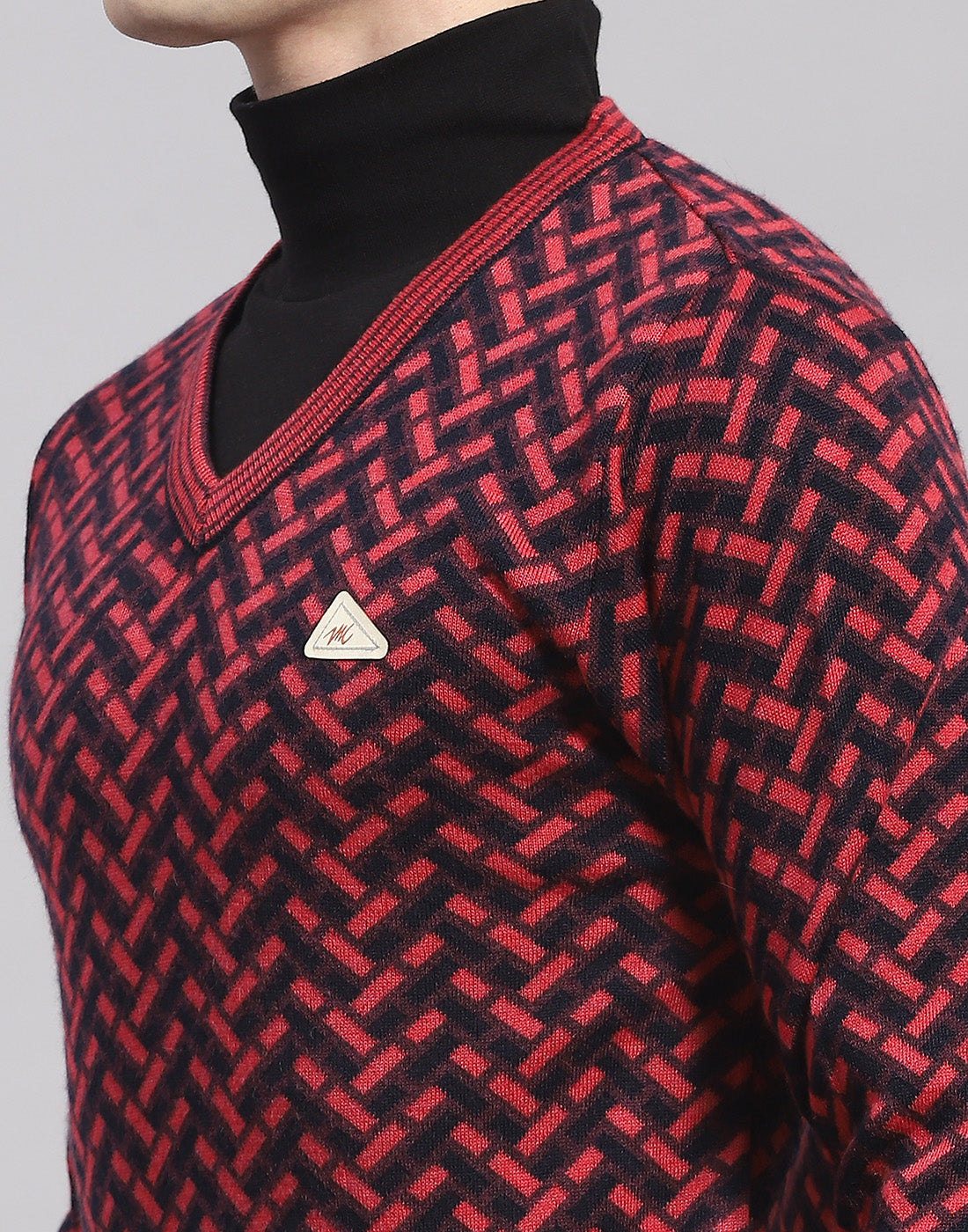 Men Pink Self Design V Neck Full Sleeve Pullover