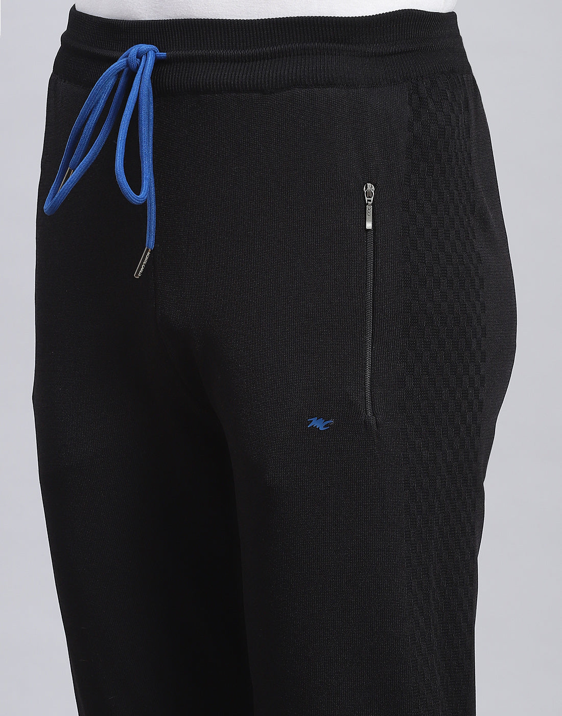 Men Black Self Design Stand Collar Full Sleeve Tracksuit