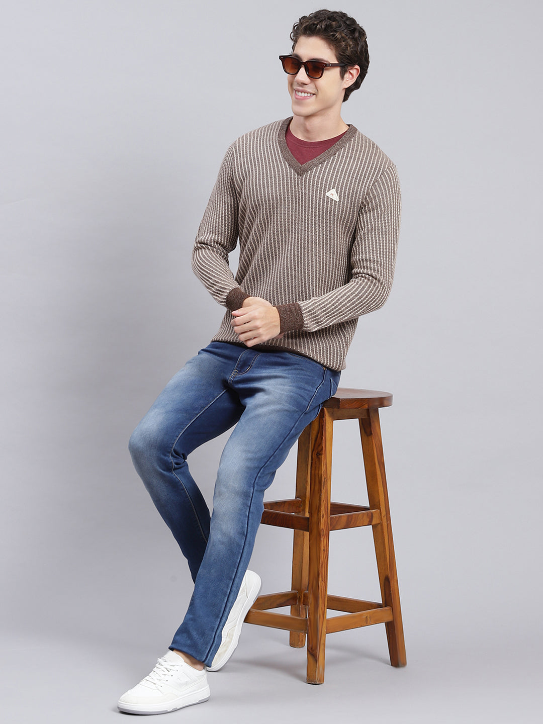 Men Brown Jaquard Wool blend Pullover