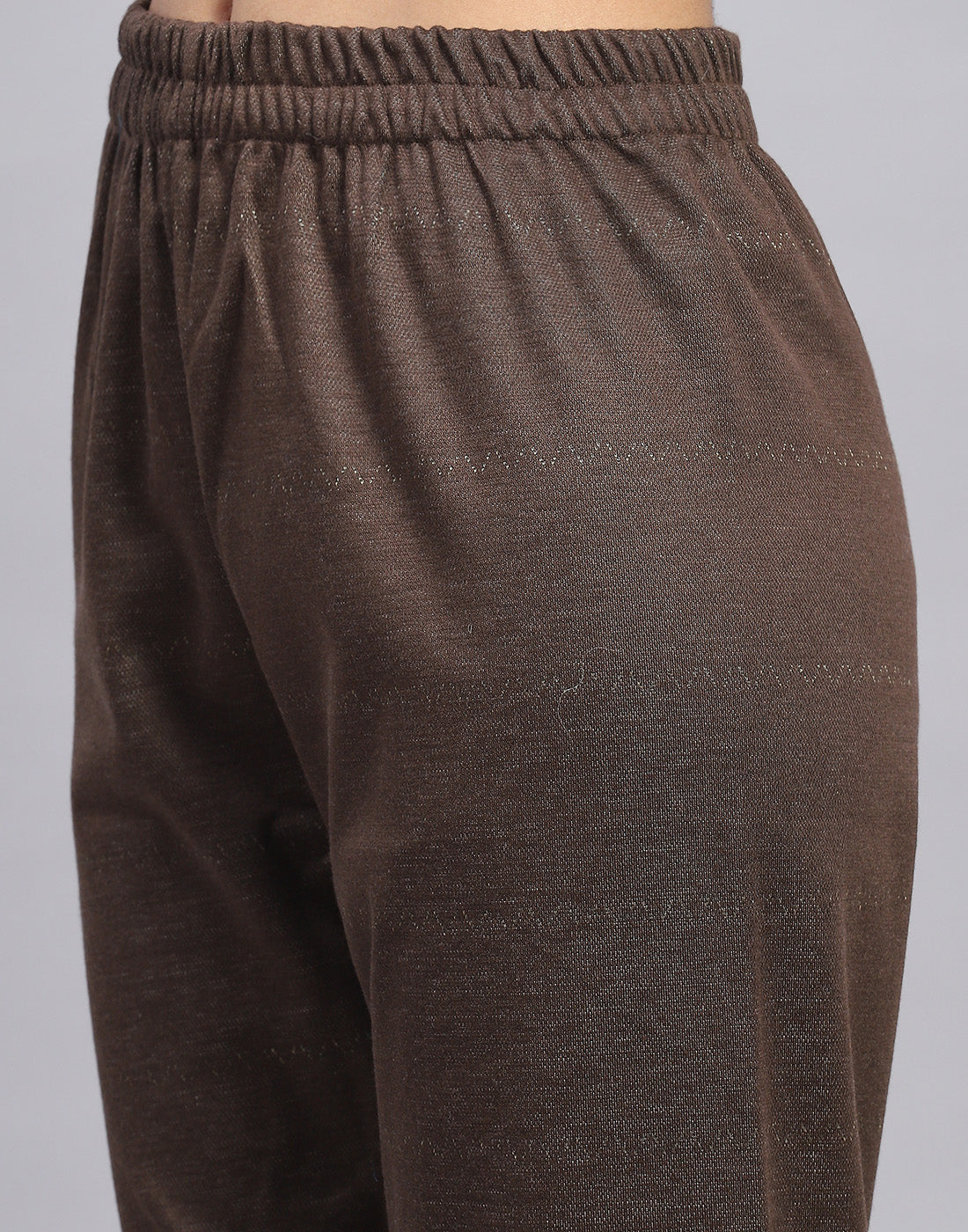 Women Brown Self Design Mandarin Collar Full Sleeve Kurtis + Lower Set