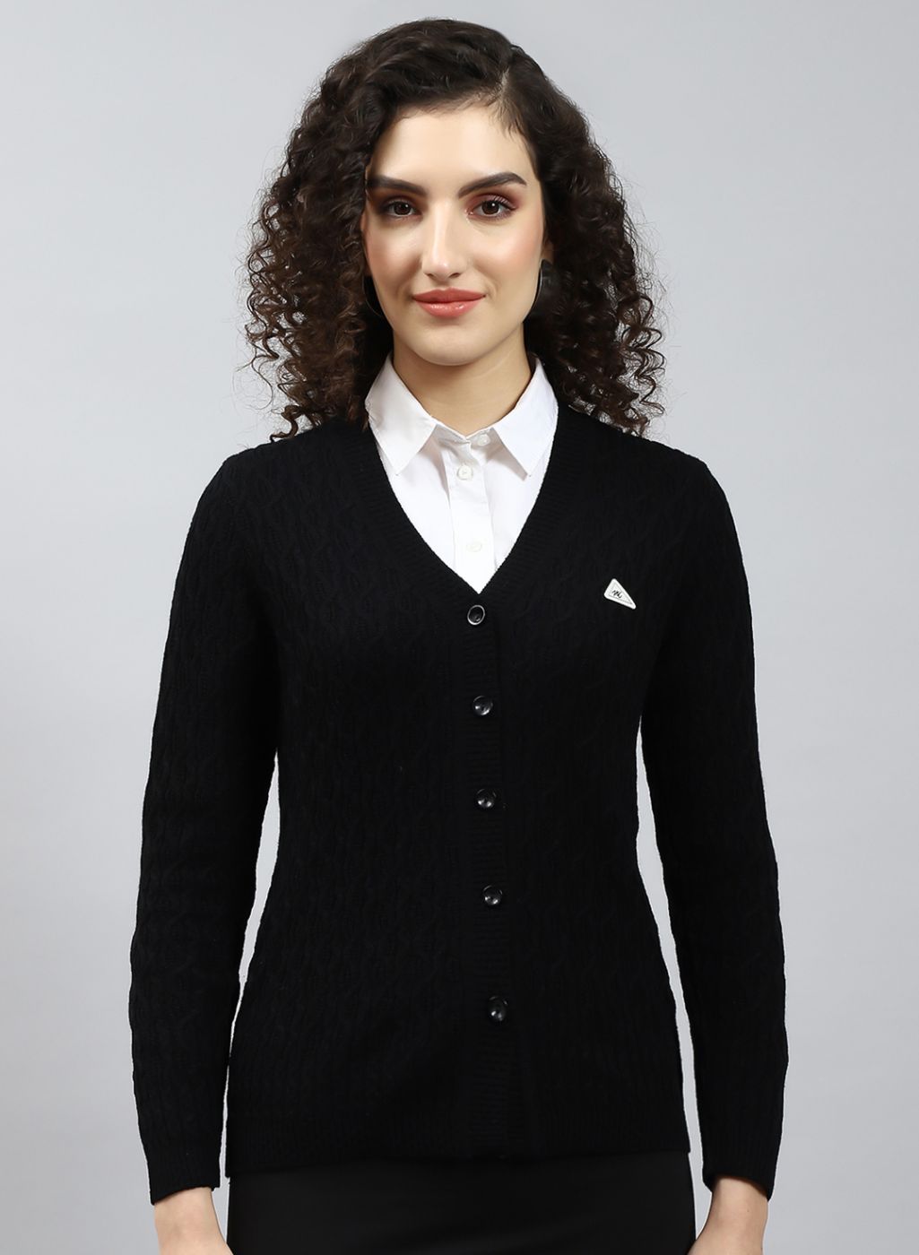 Women Black Self Design Wool blend Cardigan
