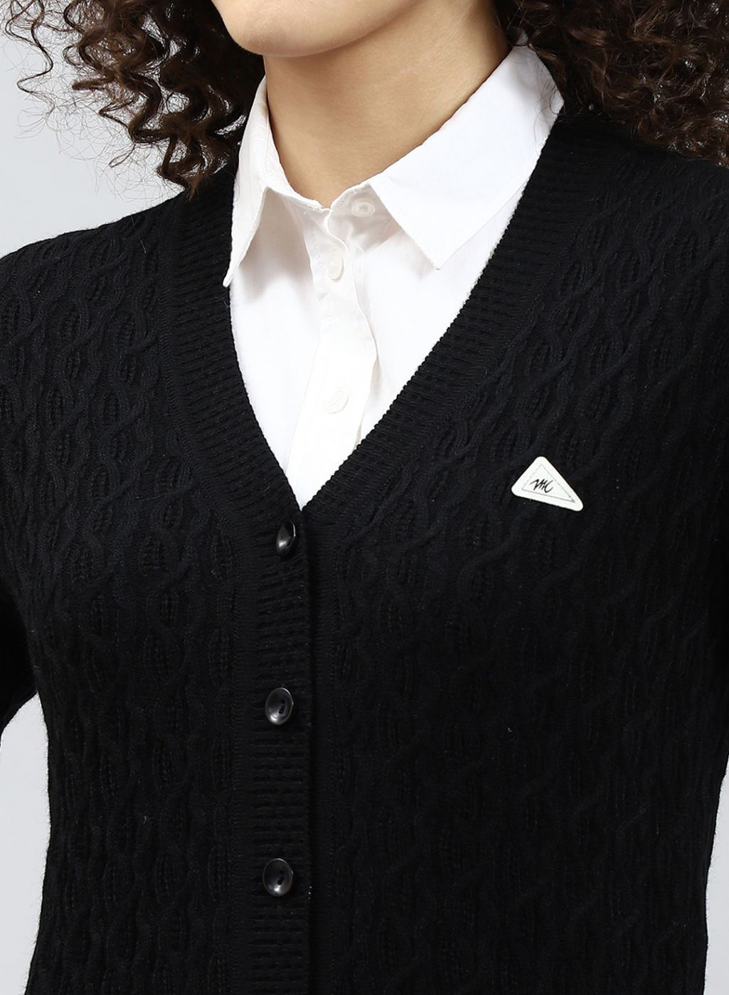 Women Black Self Design Wool blend Cardigan