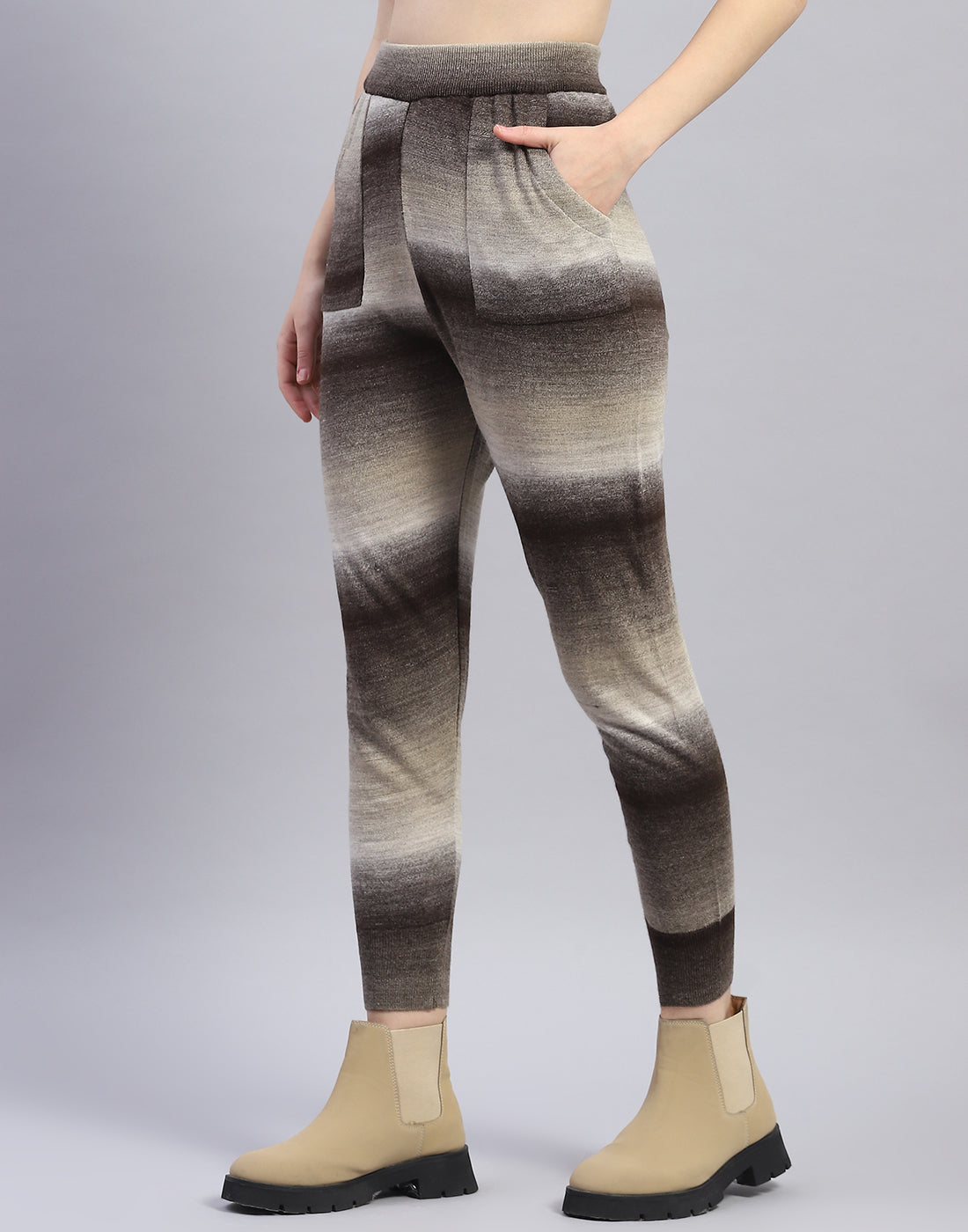 Women Brown Solid Round Neck Full Sleeve Cords Set