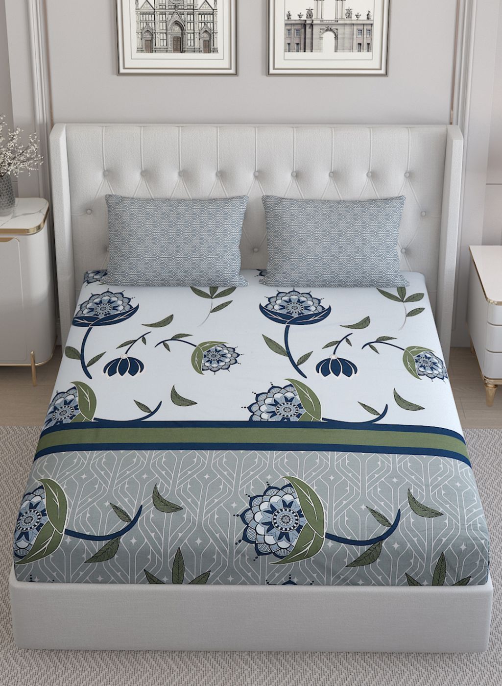 144TC Pure Cotton Single Bedsheet with 2 Pillow Covers