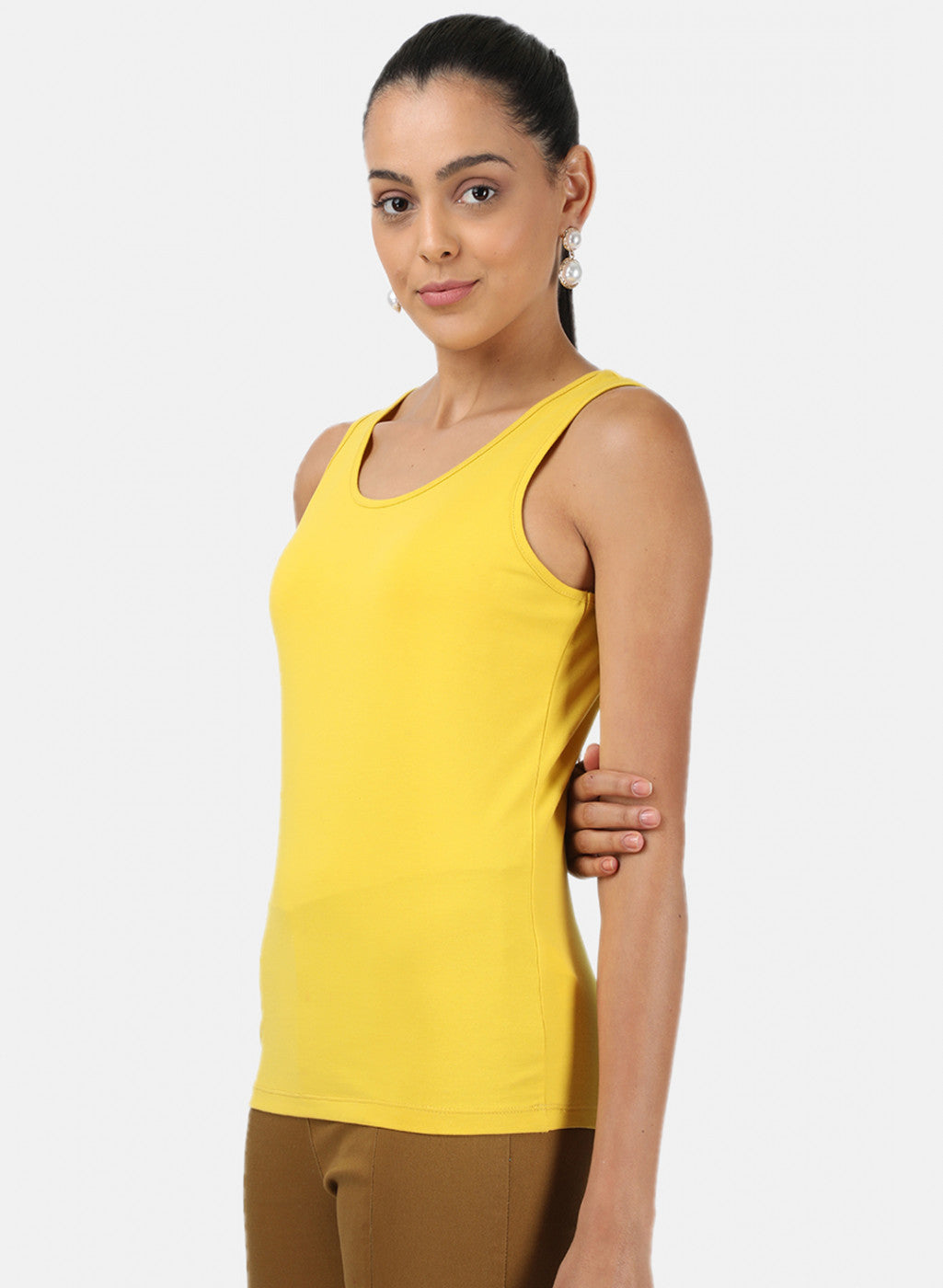 Womens Yellow Plain Spaghetti