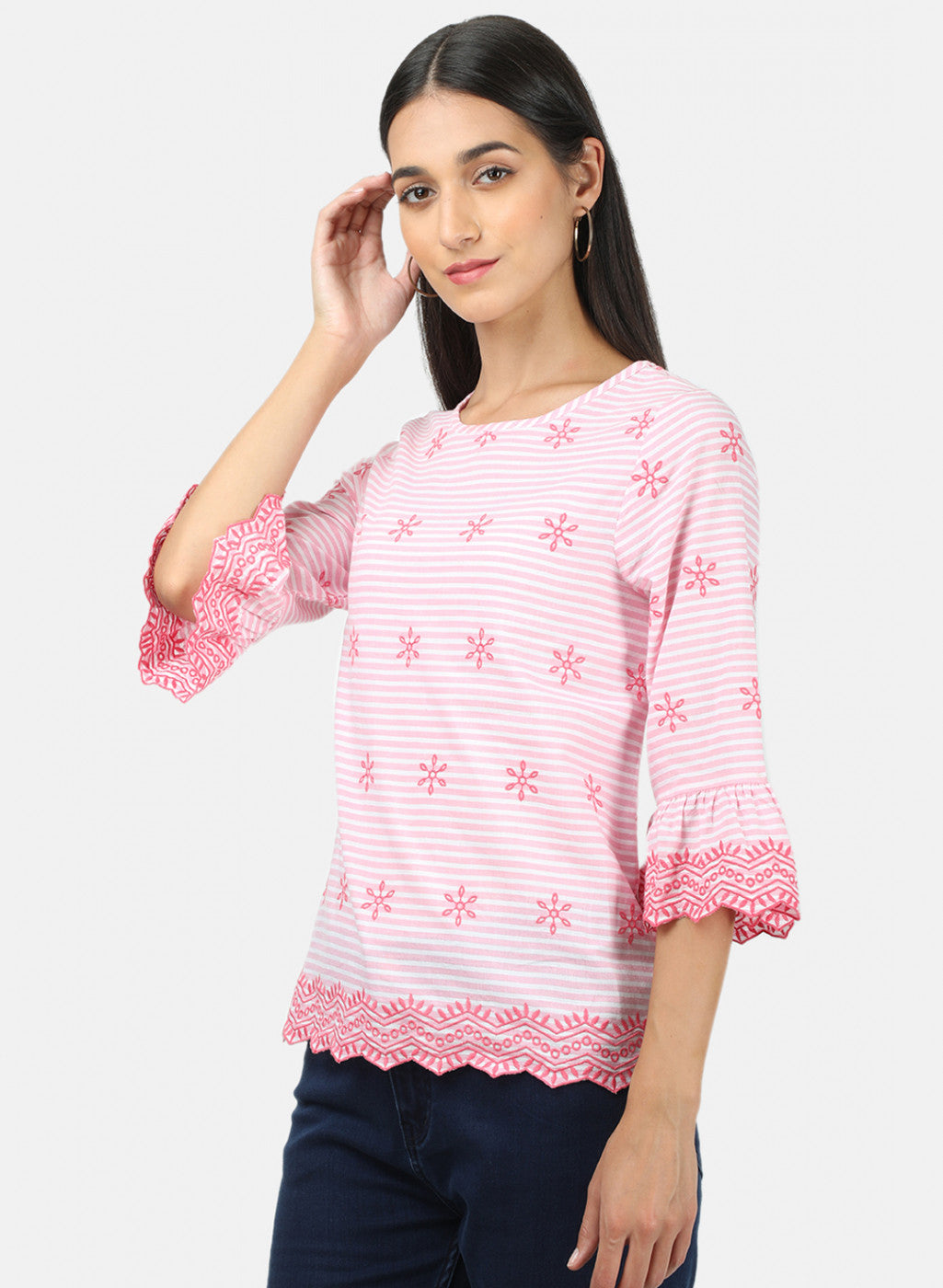 Womens Pink Embroidered Top