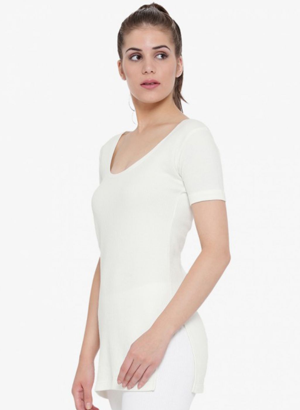 Women Off White Solid Thermal Vest