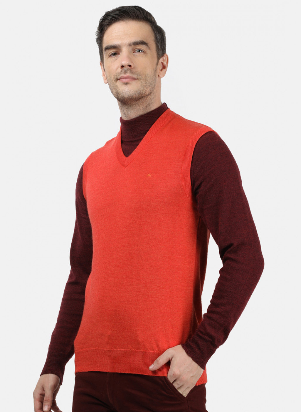 Men Orange Solid Sweater