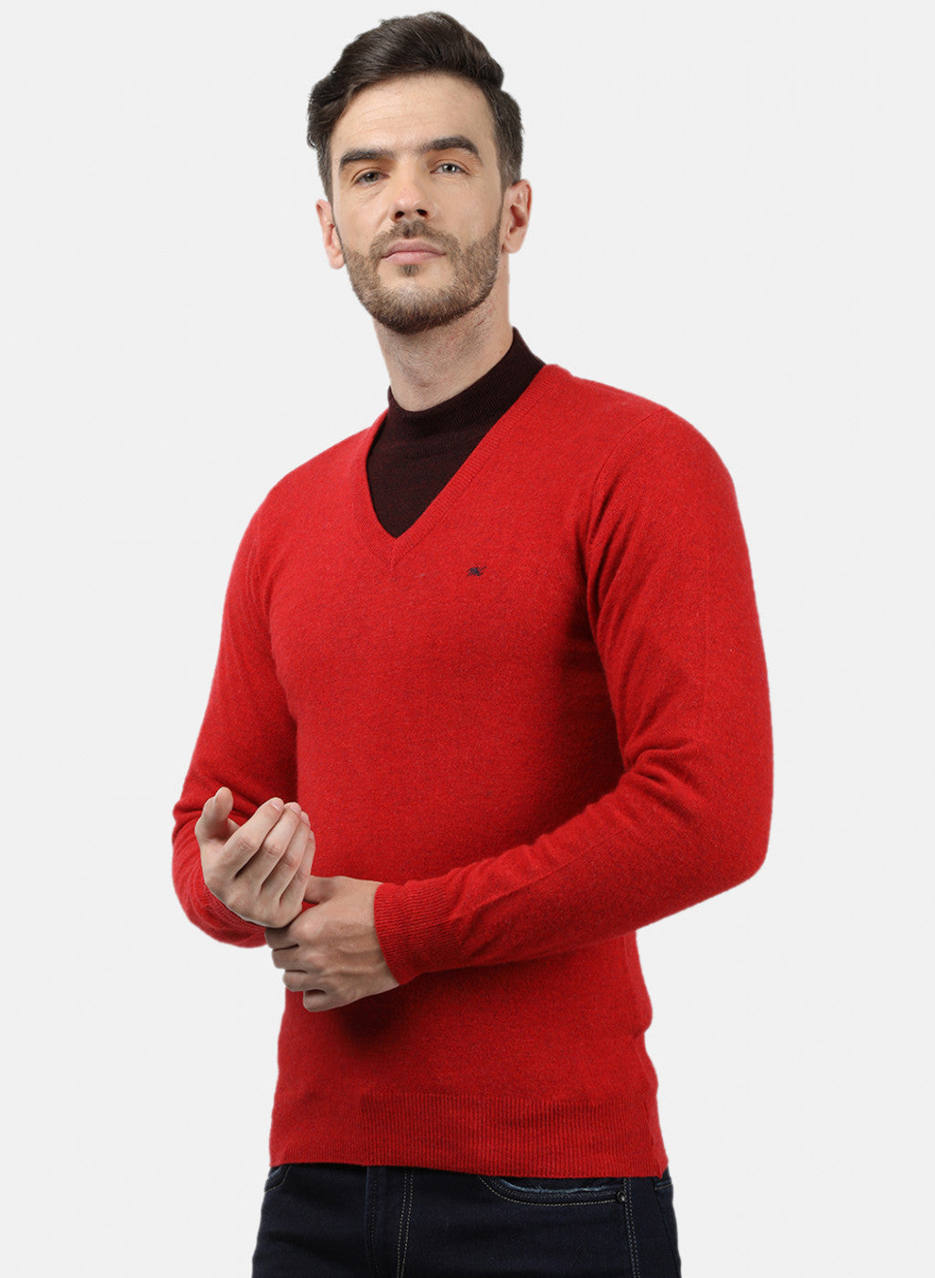 Men Red Solid Pullover