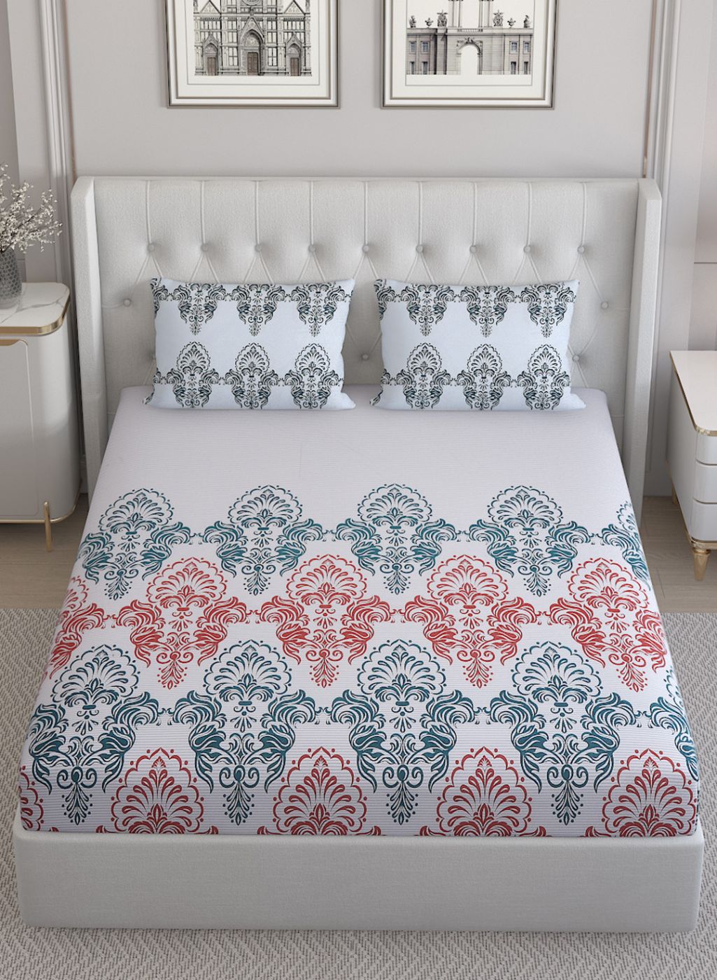 144TC Pure Cotton Single Bedsheet with 2 Pillow Covers