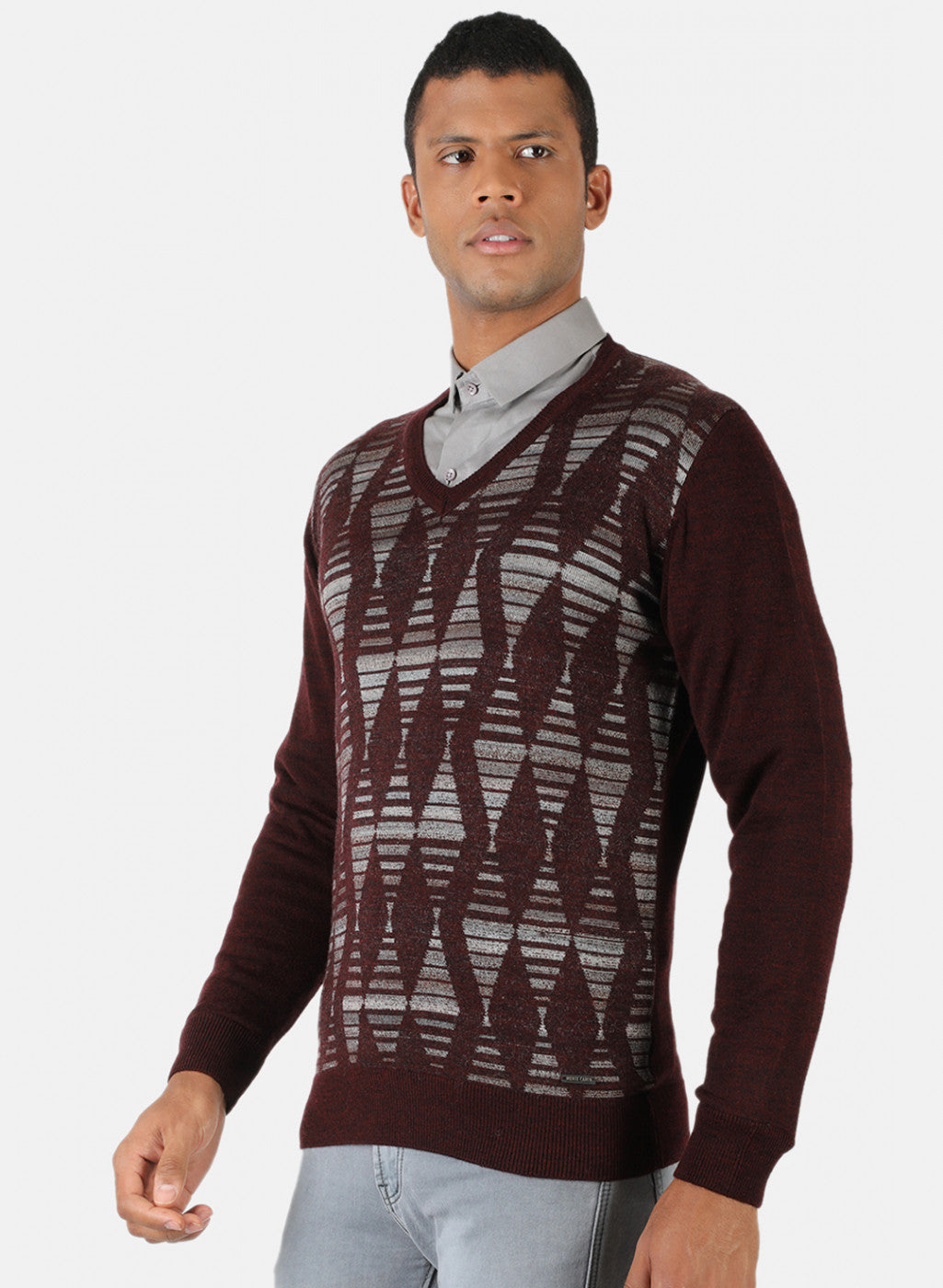 Men Maroon Solid Pullover