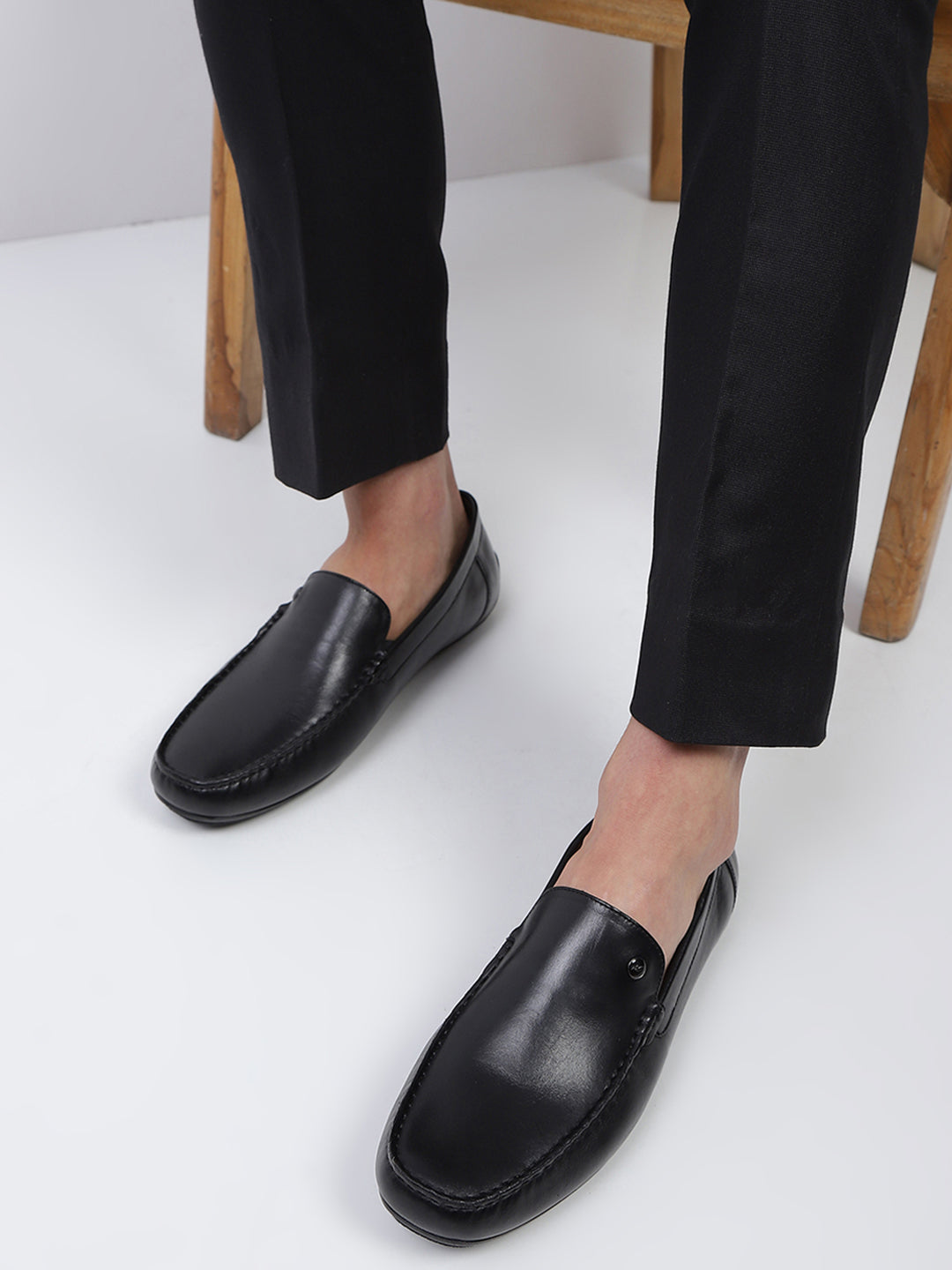 Men Black Slip on Genuine Leather Loafers