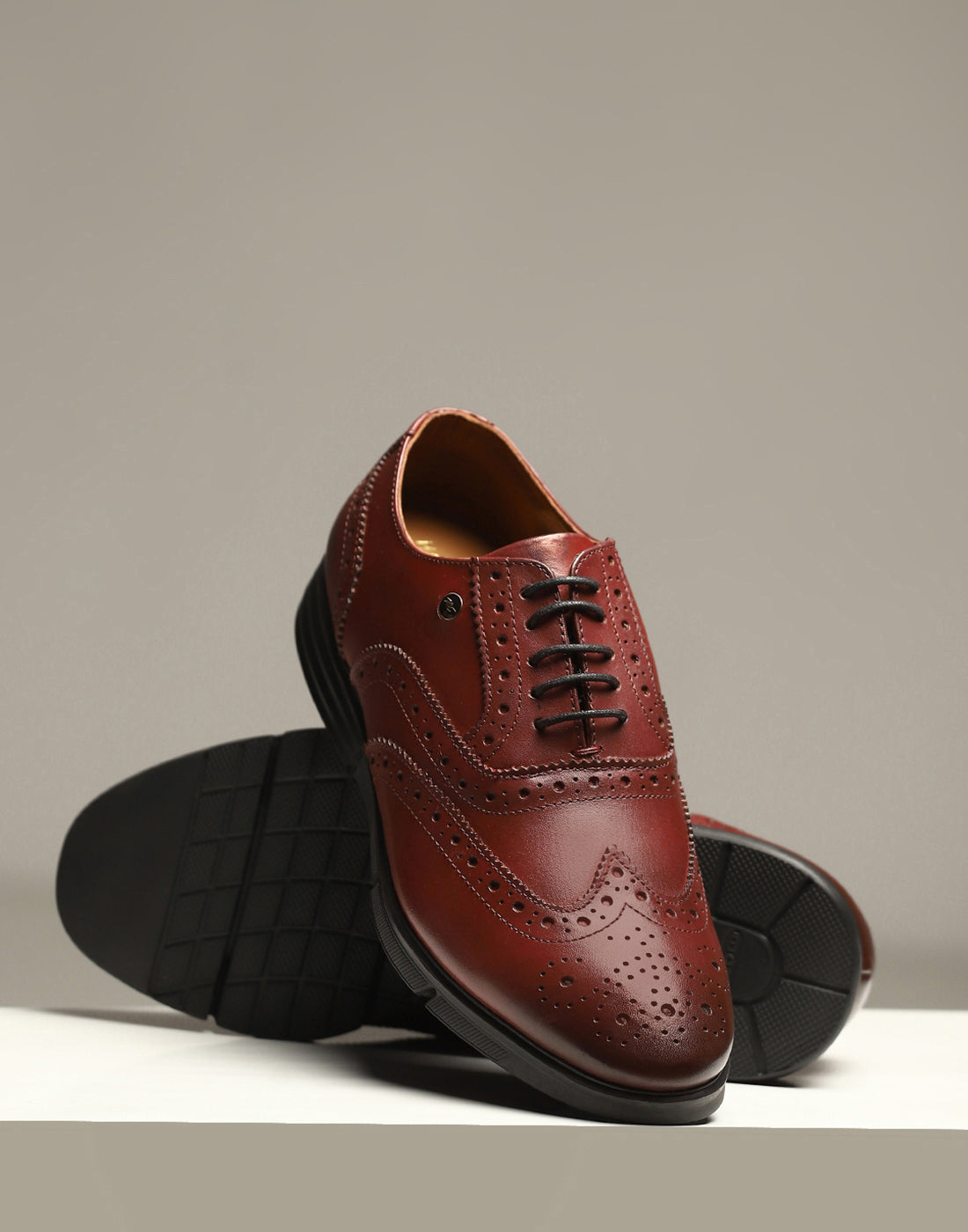 Men Burgundy Lace Up Genuine Leather Formal Brogues