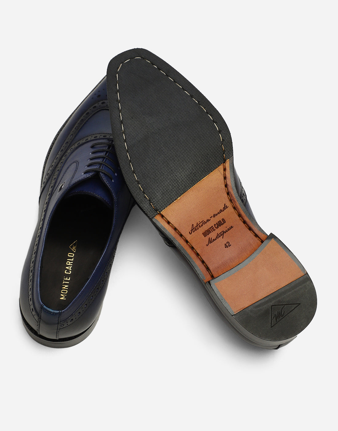 Men Navy Blue Lace Up Genuine Leather Formal Brogues