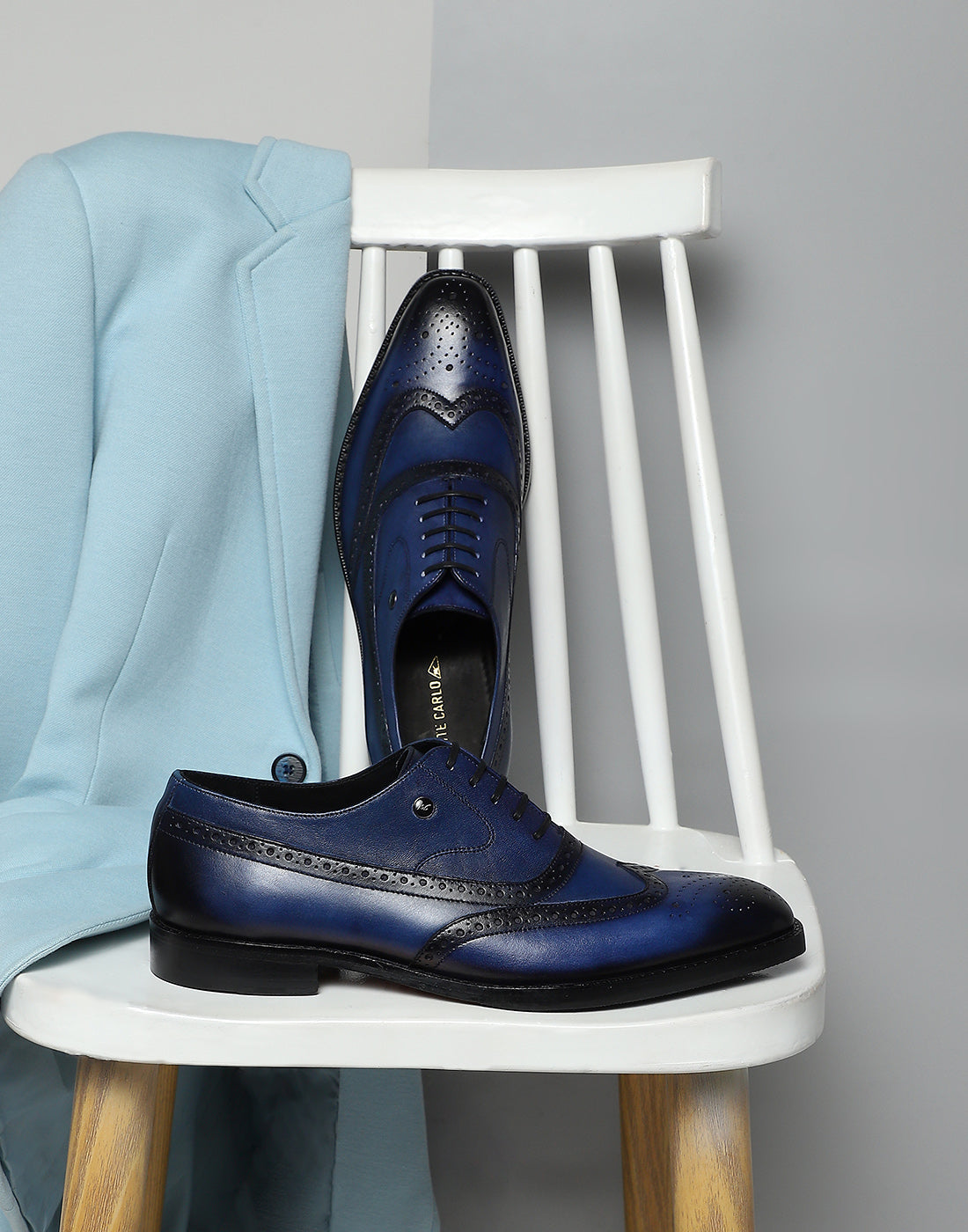 Men Navy Blue Lace Up Genuine Leather Formal Brogues