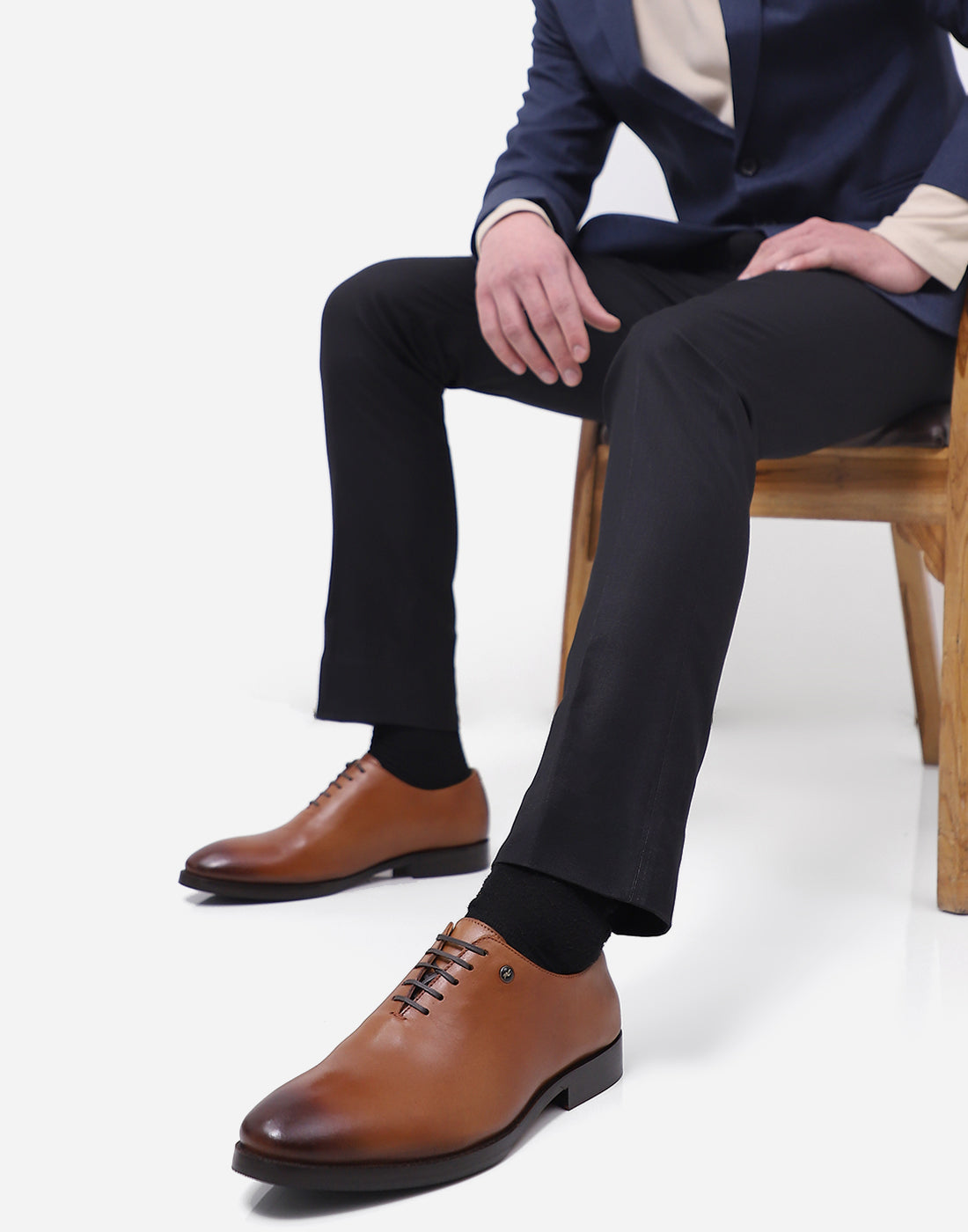 Men Tan Lace Up Genuine Leather Formal Oxfords