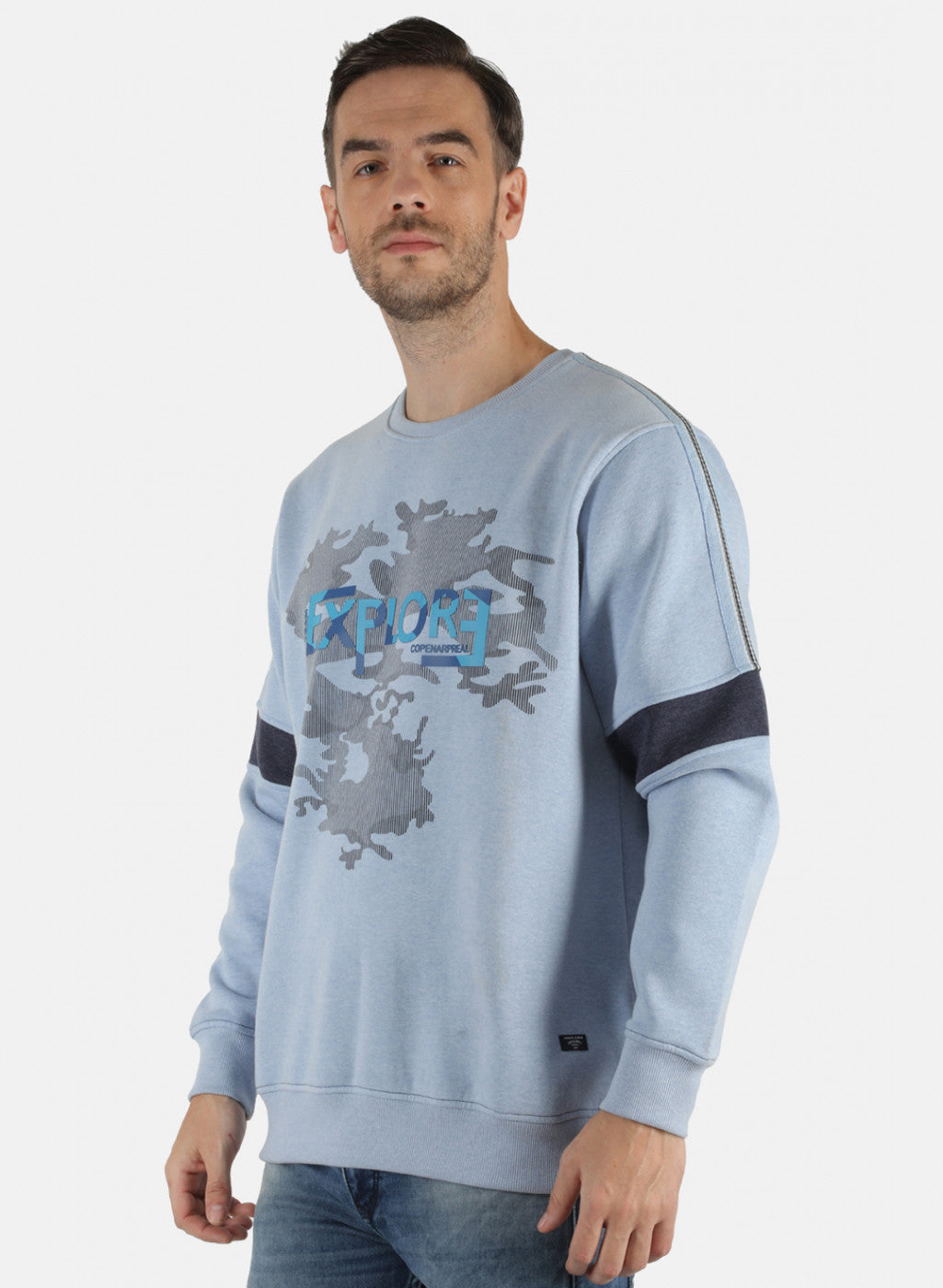 Men Blue Printed Sweatshirt