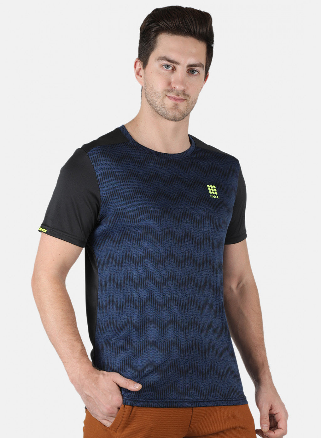 Rock.it Men Navy Blue Self Design Round Neck T-Shirt