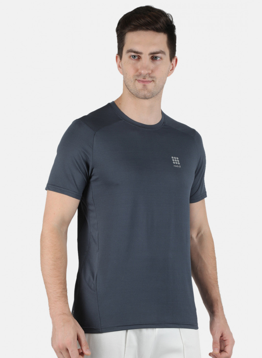 Rock.it Men Grey Self Design Round Neck T-Shirt