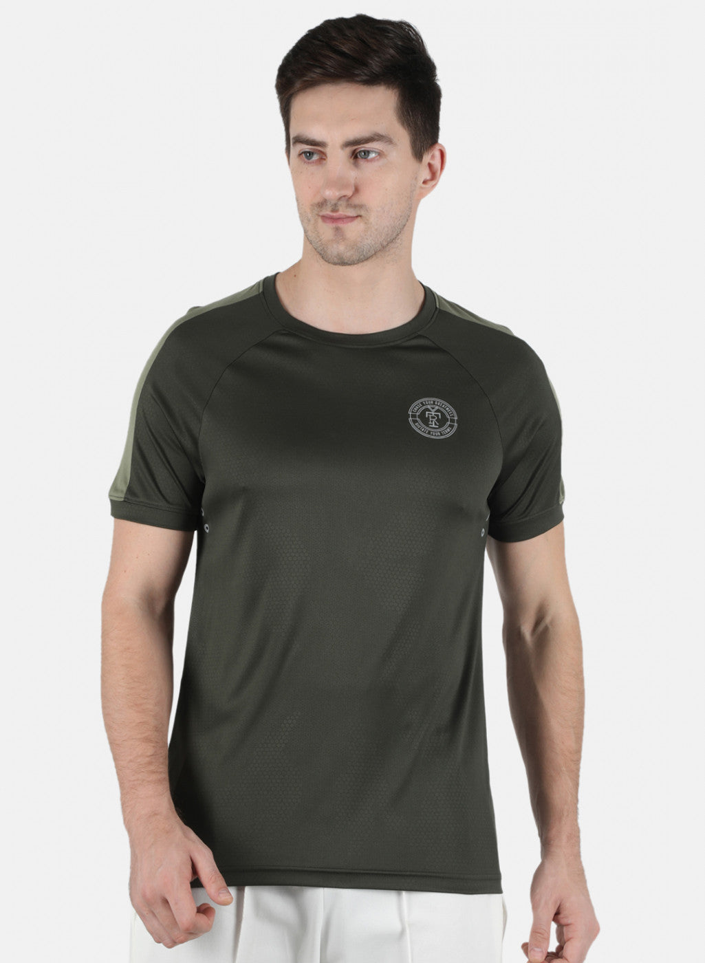 Rock.it Men Olive Plain Round Neck T-Shirt