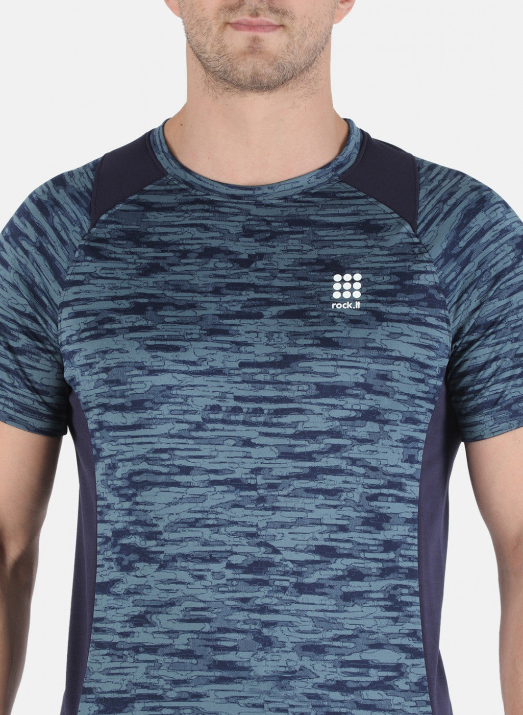 Rock.it Men Blue Self Design Round Neck T-Shirt