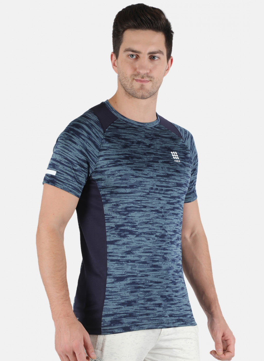 Rock.it Men Blue Self Design Round Neck T-Shirt