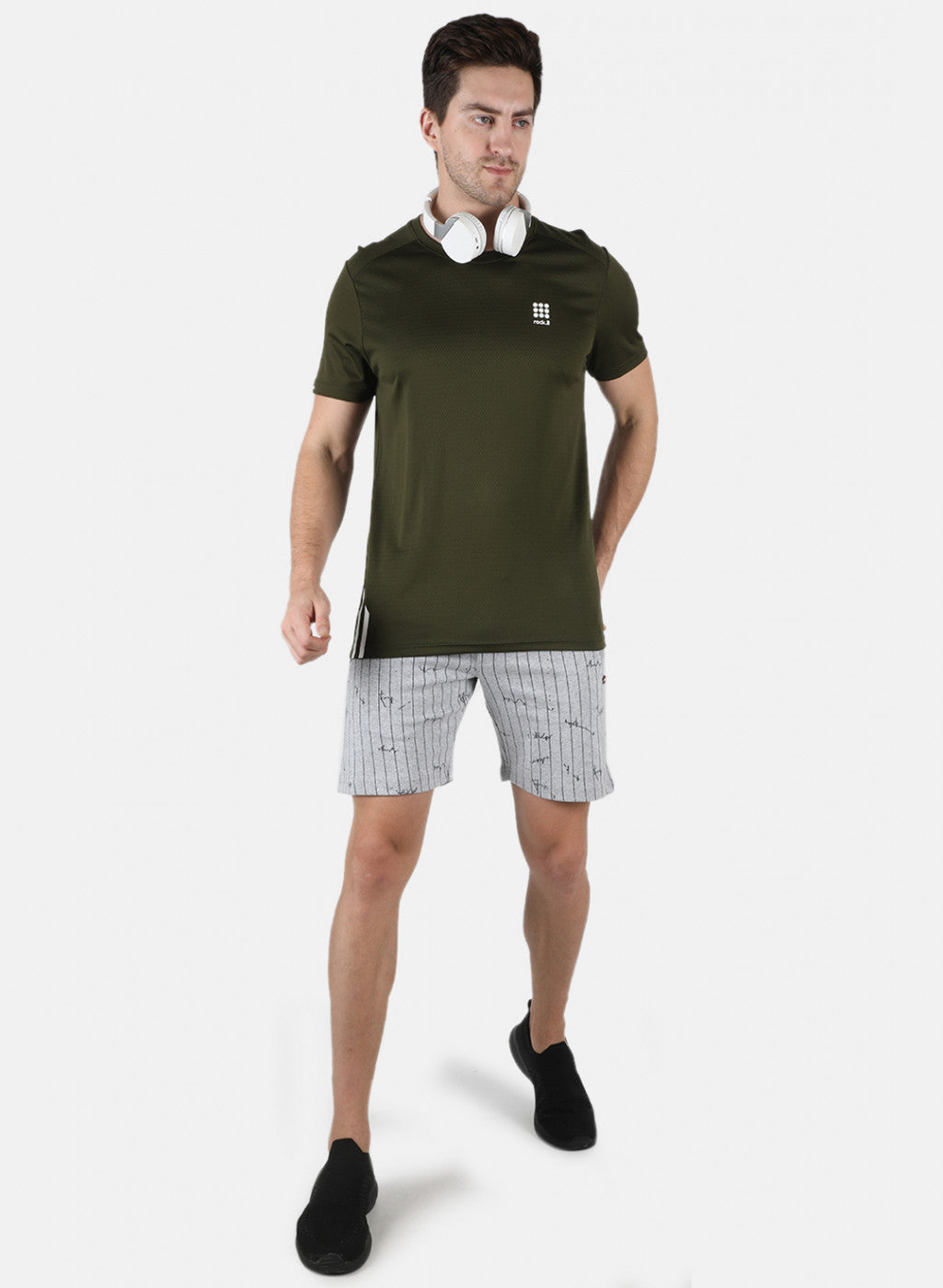 Rock.it Men Olive Self Design Round Neck T-Shirt