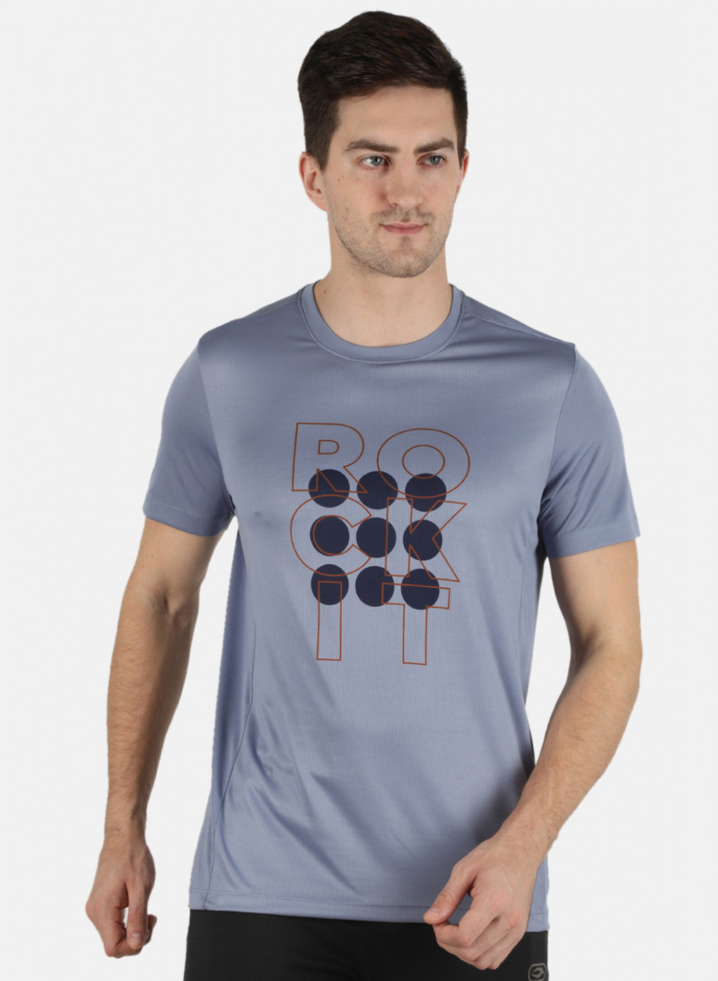 Rock.it Men Aqua Blue Self Design Round Neck T-Shirt