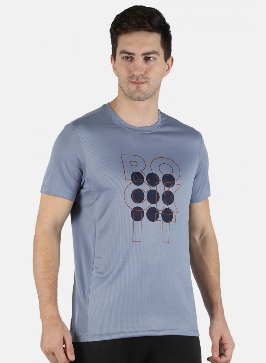 Rock.it Men Aqua Blue Self Design Round Neck T-Shirt