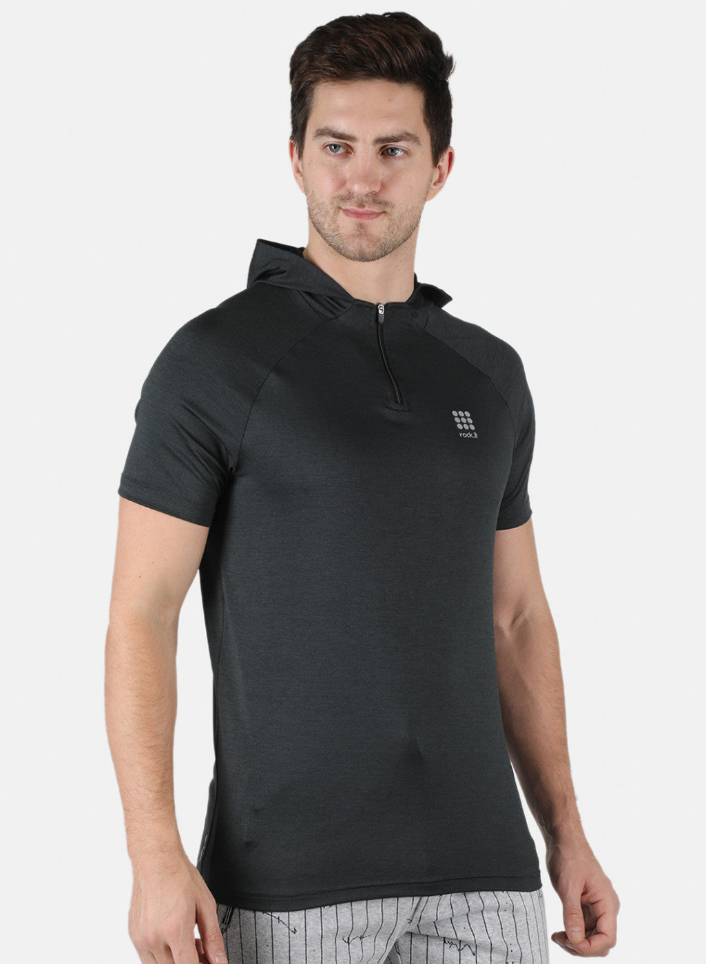 Rock.it Men Olive Self Design Hooded T-Shirt