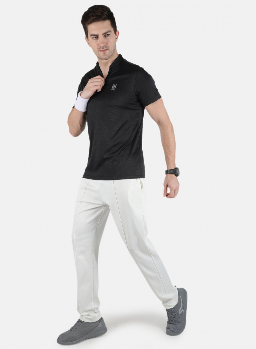 Rock.it Men Black Self Design Collar T-Shirt