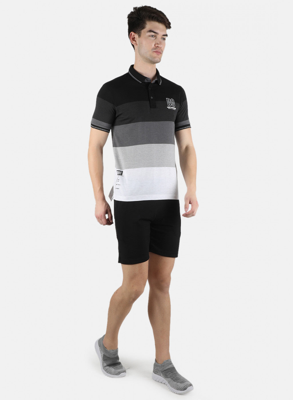 Men Black Stripe Bermuda Set