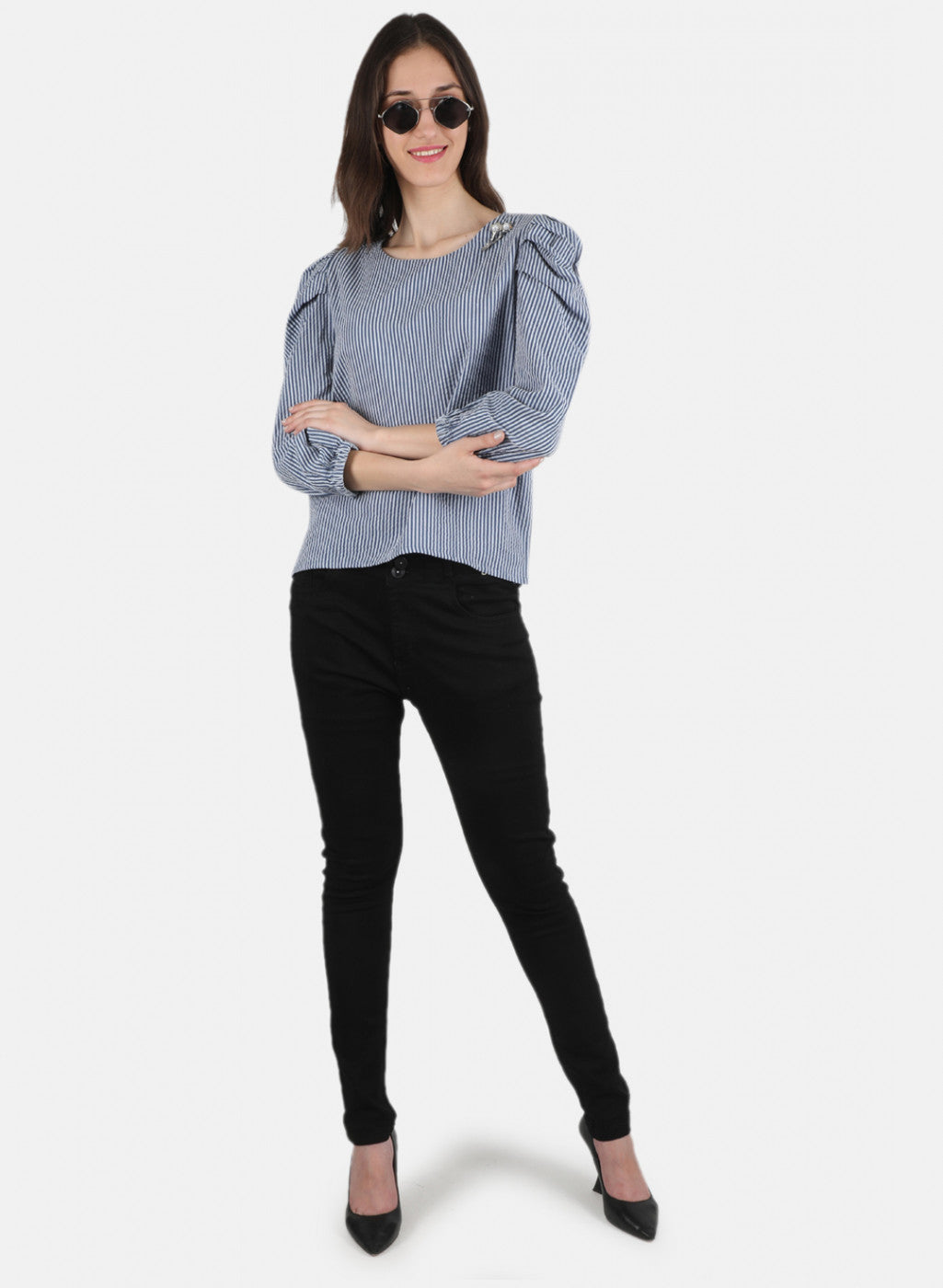 Women Blue Stripe Top