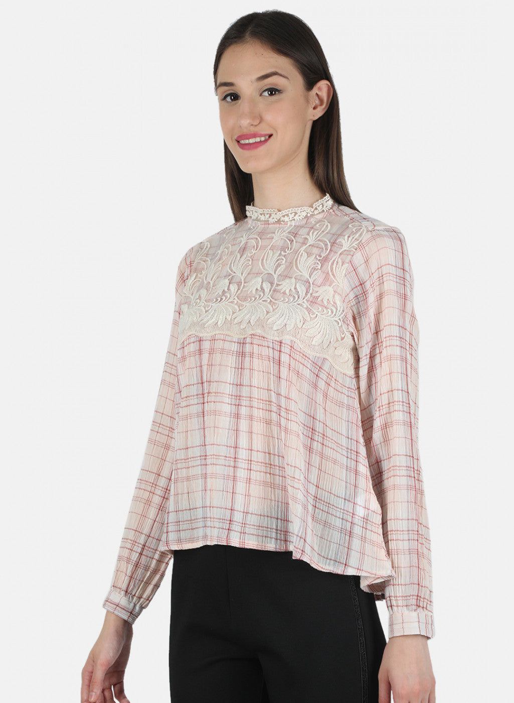 Women Peach Check Top