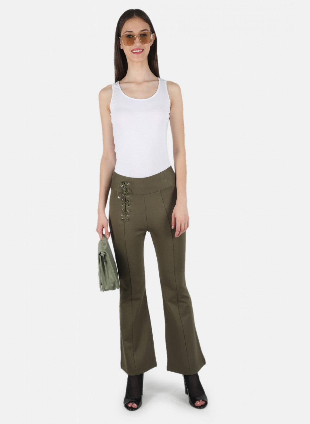 Women Olive Plain Jegging