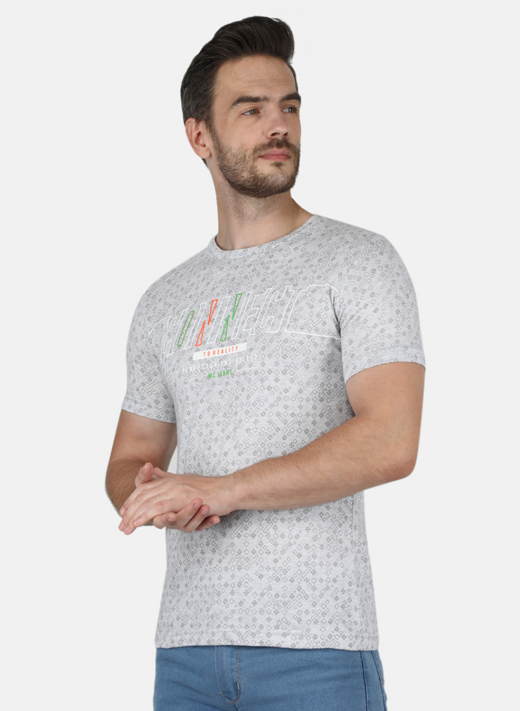 Men Grey Printed T-Shirt